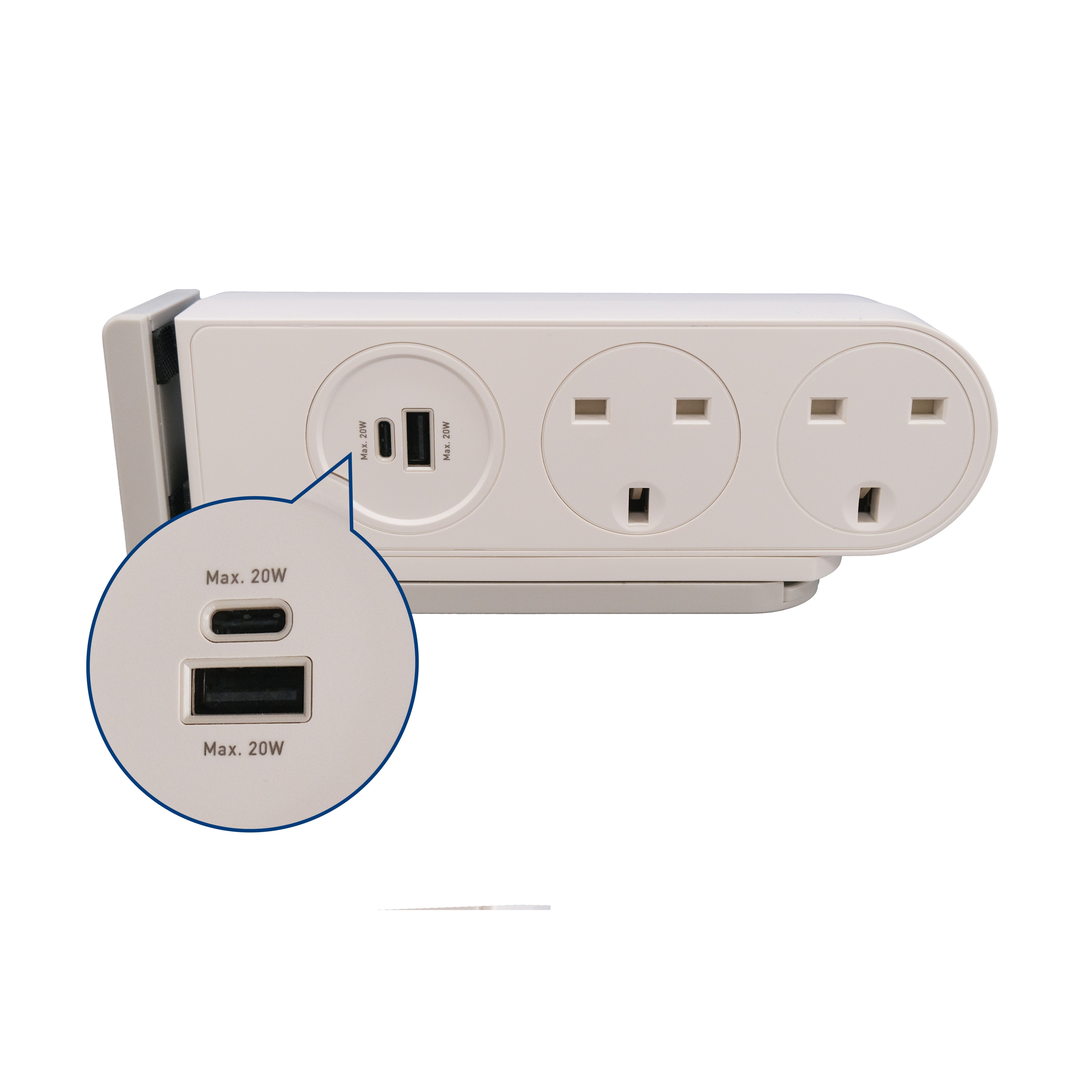 Deta White 13A 2 socket Travel extension lead with USB, 1.5m