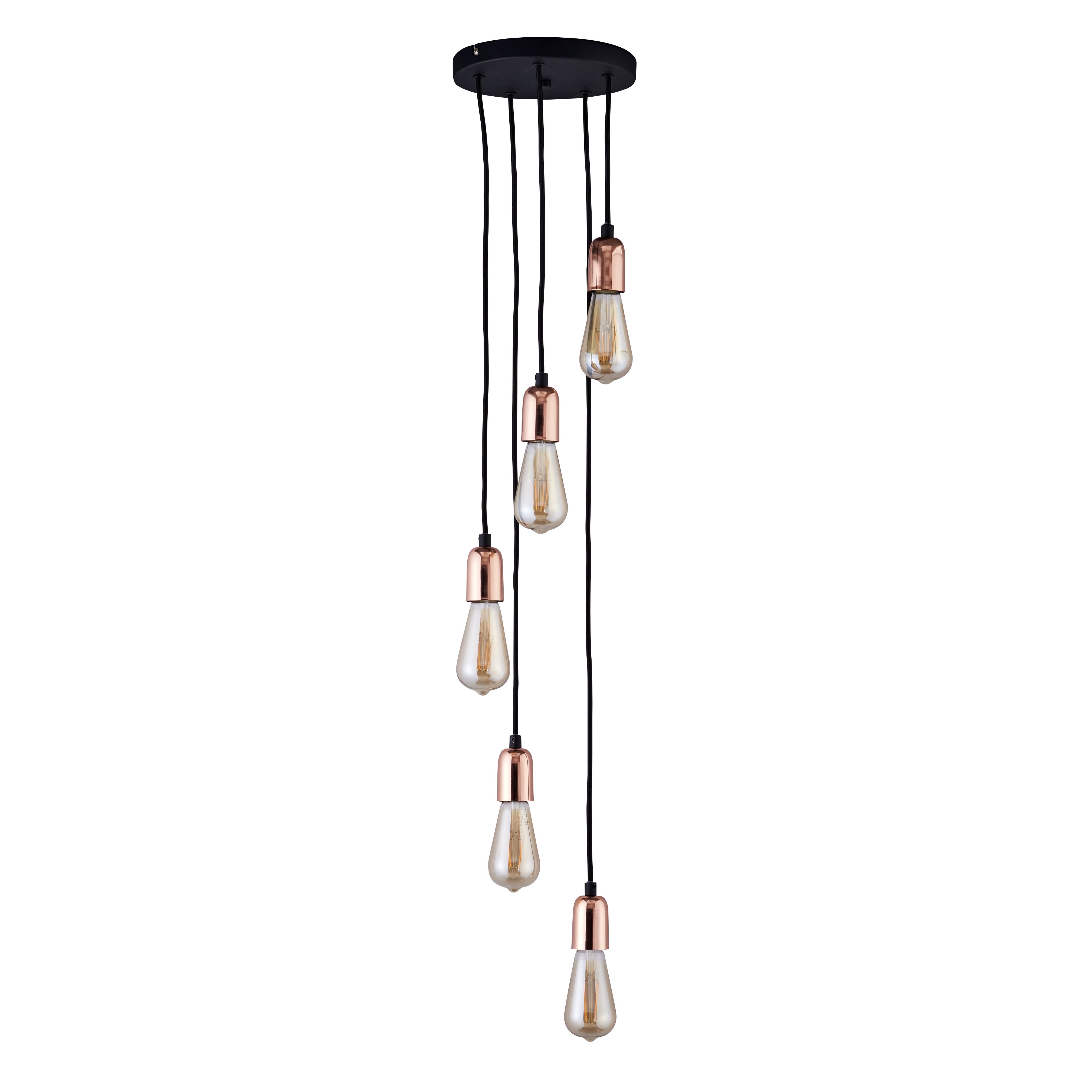 Detroit Pendant Black Antique brass effect 5 Lamp Ceiling light