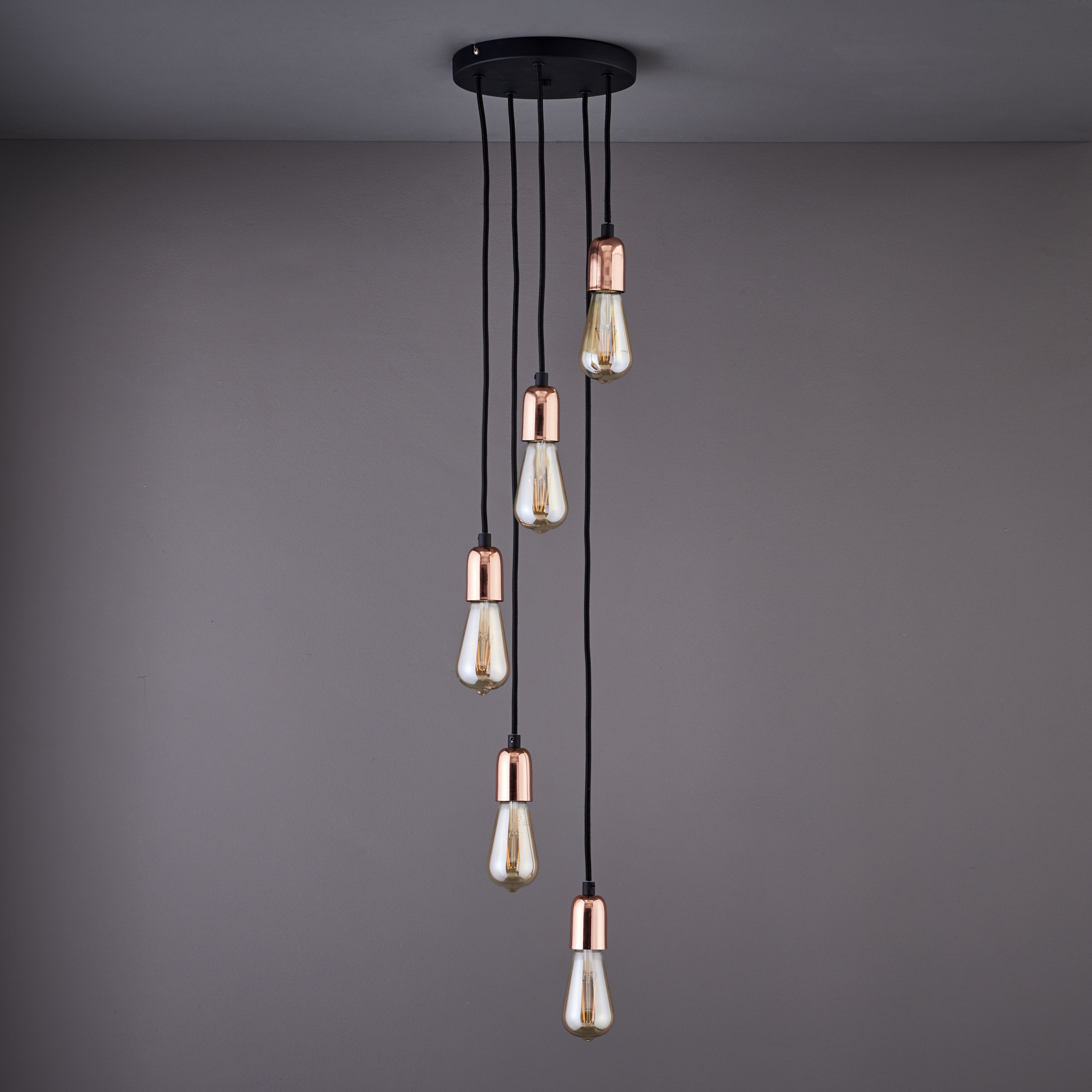 Detroit Pendant Black Antique brass effect 5 Lamp Ceiling light
