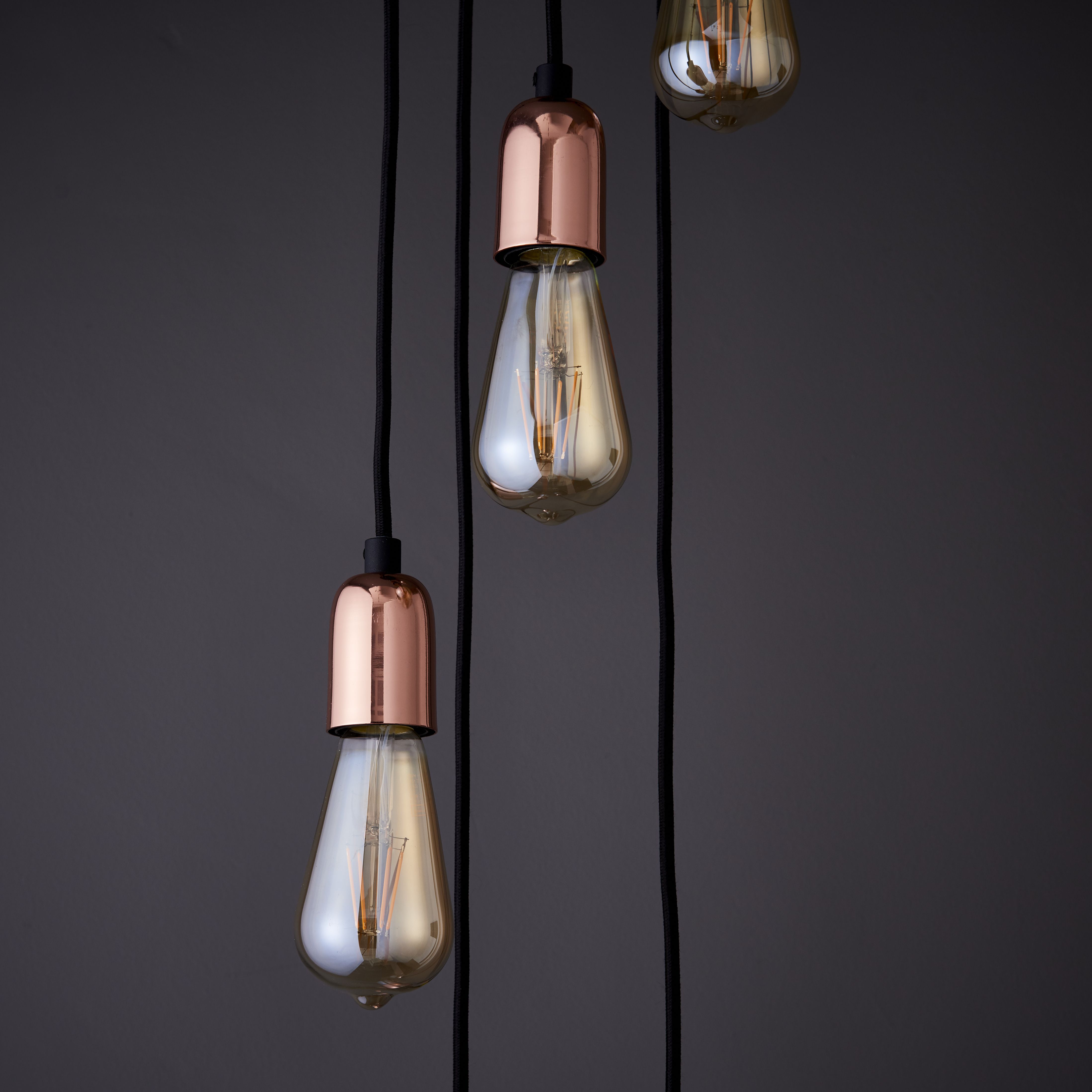 Detroit Pendant Black Antique brass effect 5 Lamp Ceiling light