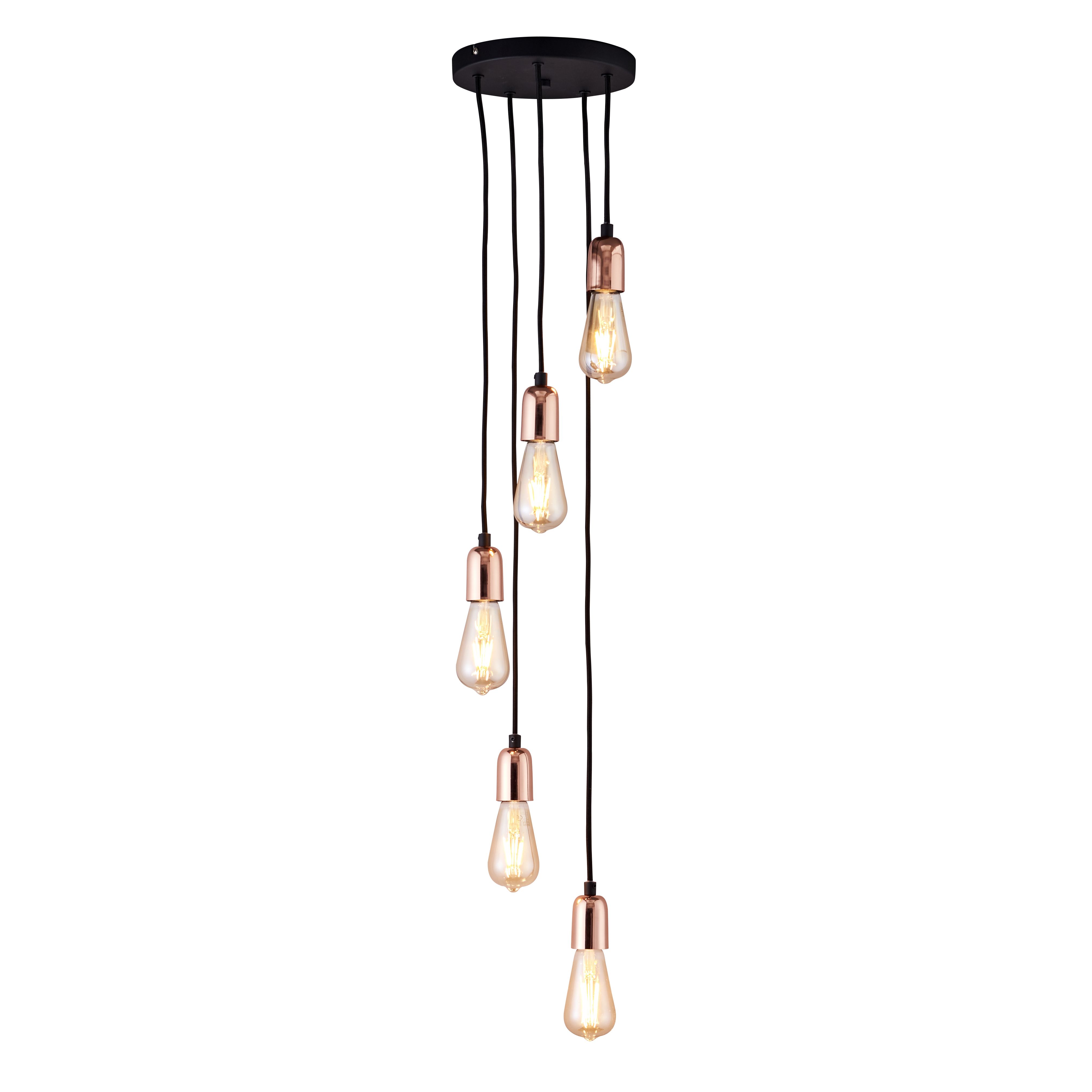 Detroit Pendant Black Antique brass effect 5 Lamp Ceiling light