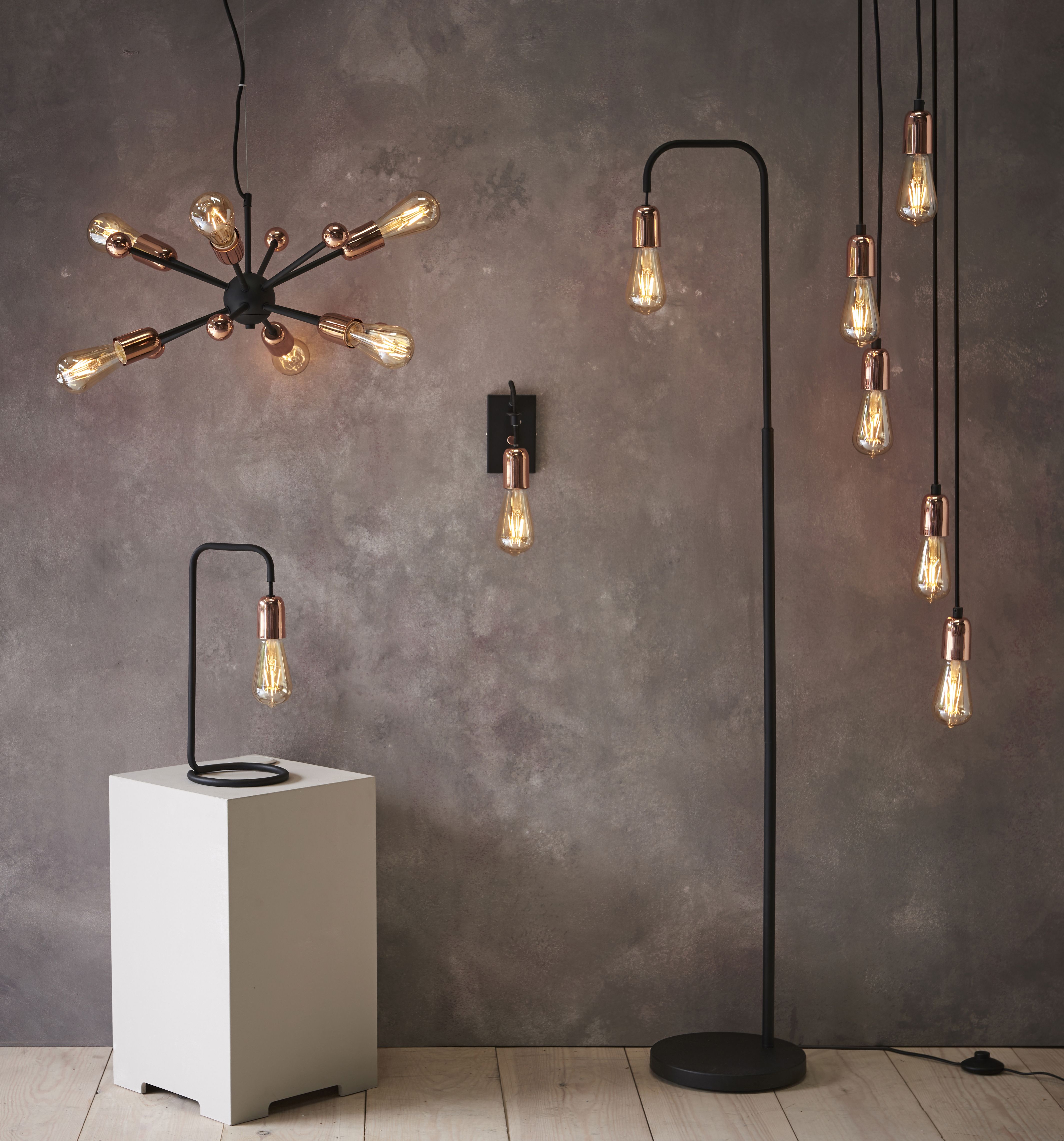 Detroit Pendant Black Antique brass effect 5 Lamp Ceiling light