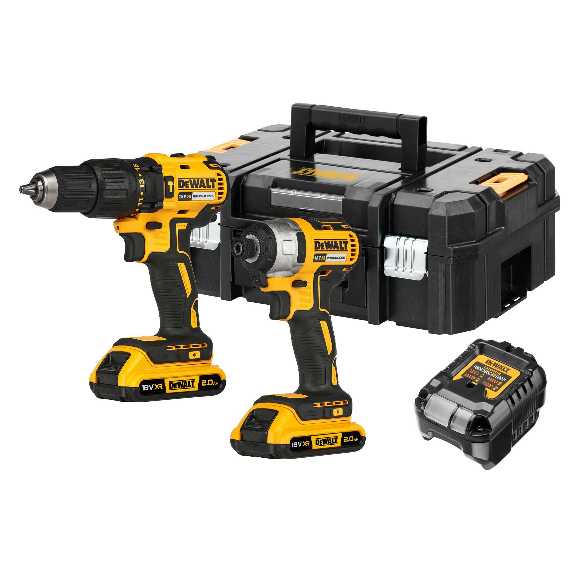 DeWalt 18V Li-ion XR Cordless Combi drill & impact driver (2 x 2Ah) - DCK2060D2T-BQGB