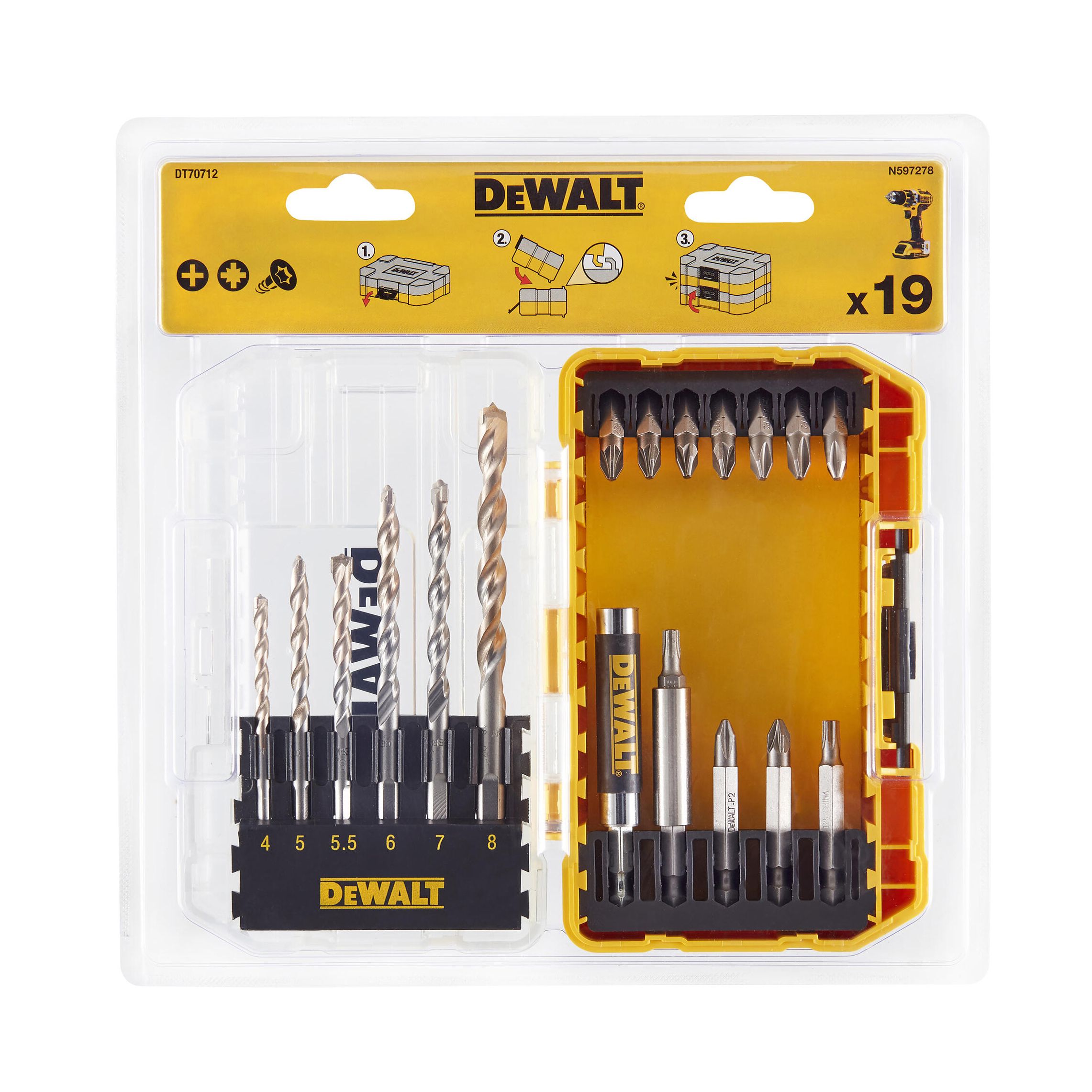 DeWalt Mixed Set 19 piece Straight Masonry Drill & screwdriver bit set