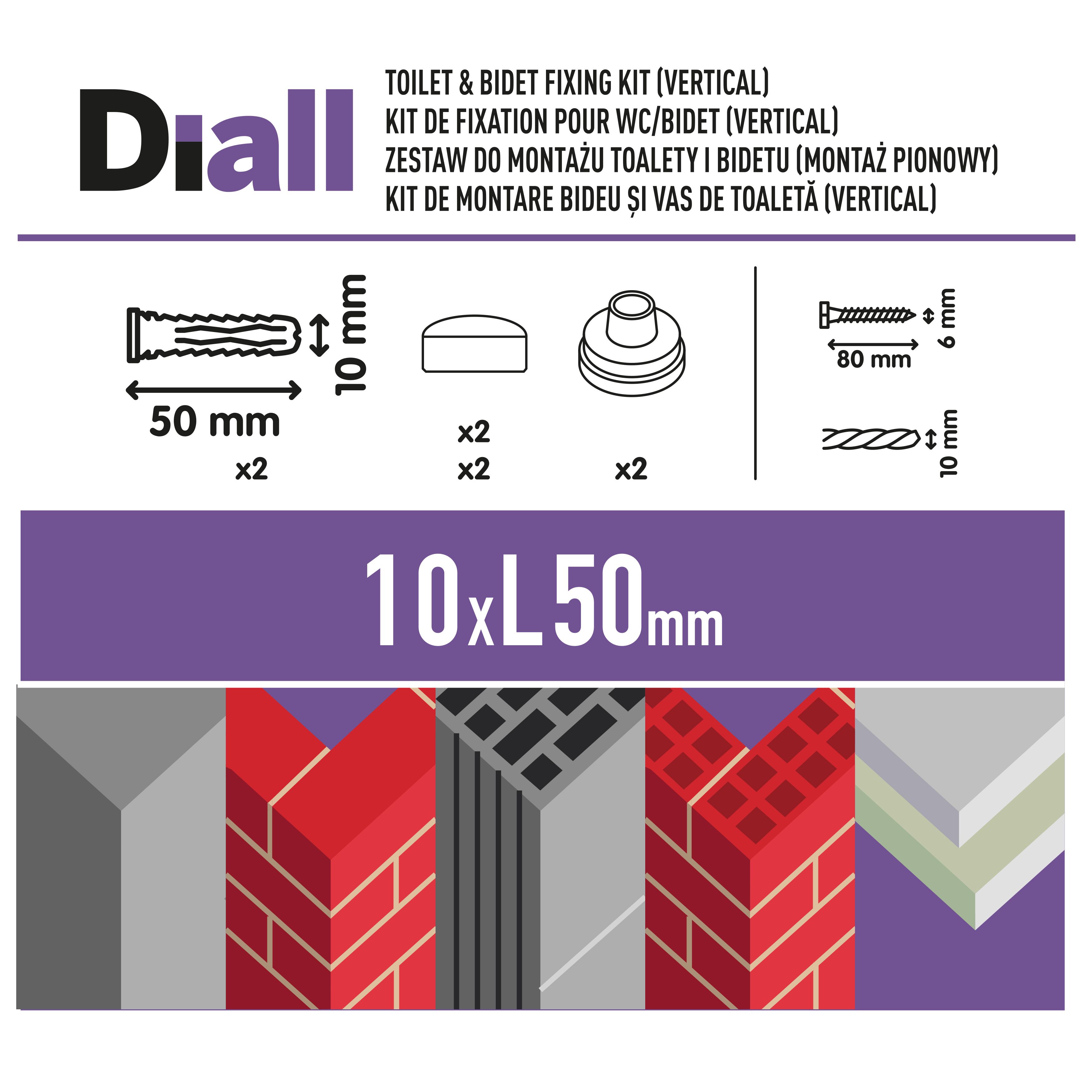 Diall 10 piece Vertical deep holes Toilet & bidet Fixing kit