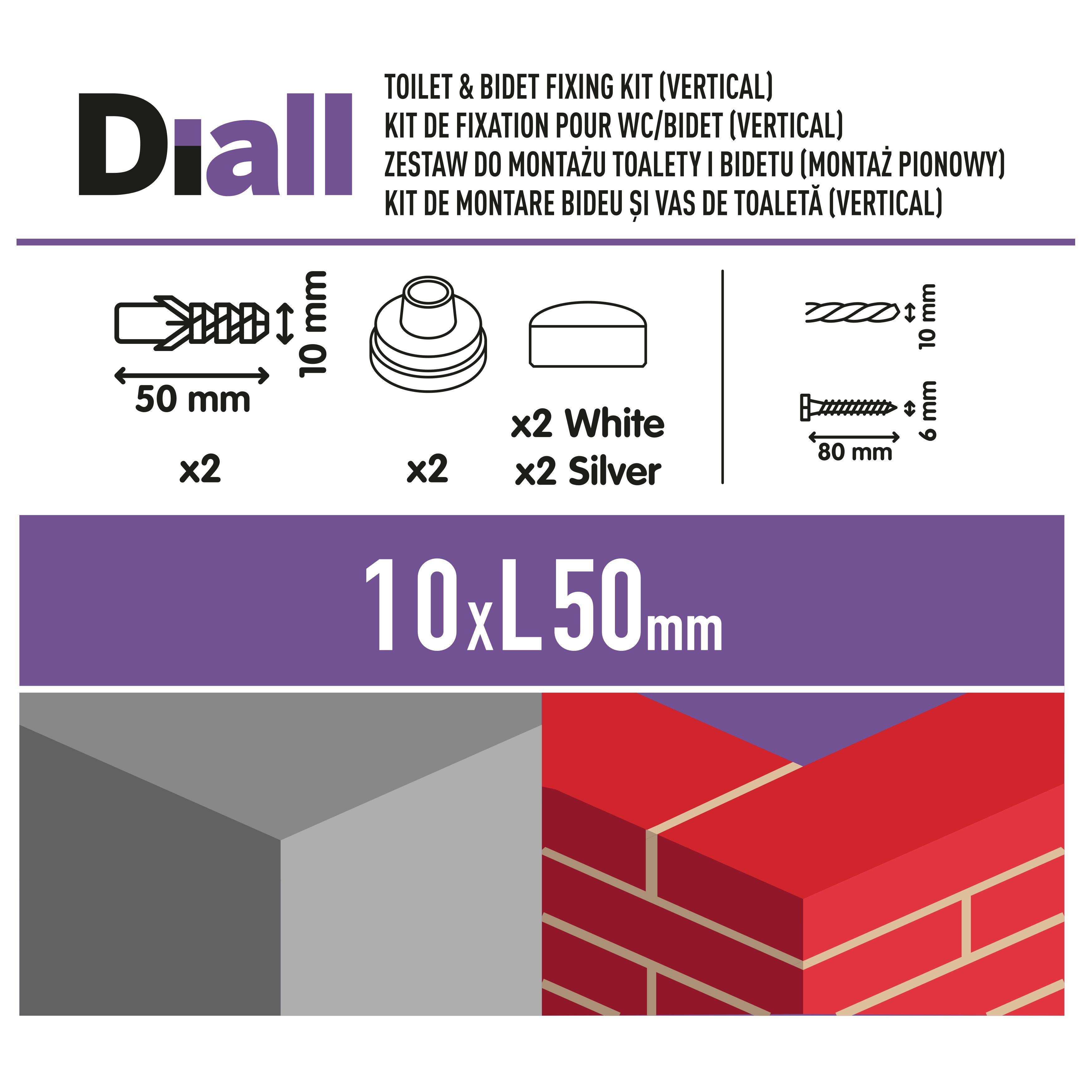 Diall 10 piece Vertical shallow holes Toilet Fixing kit