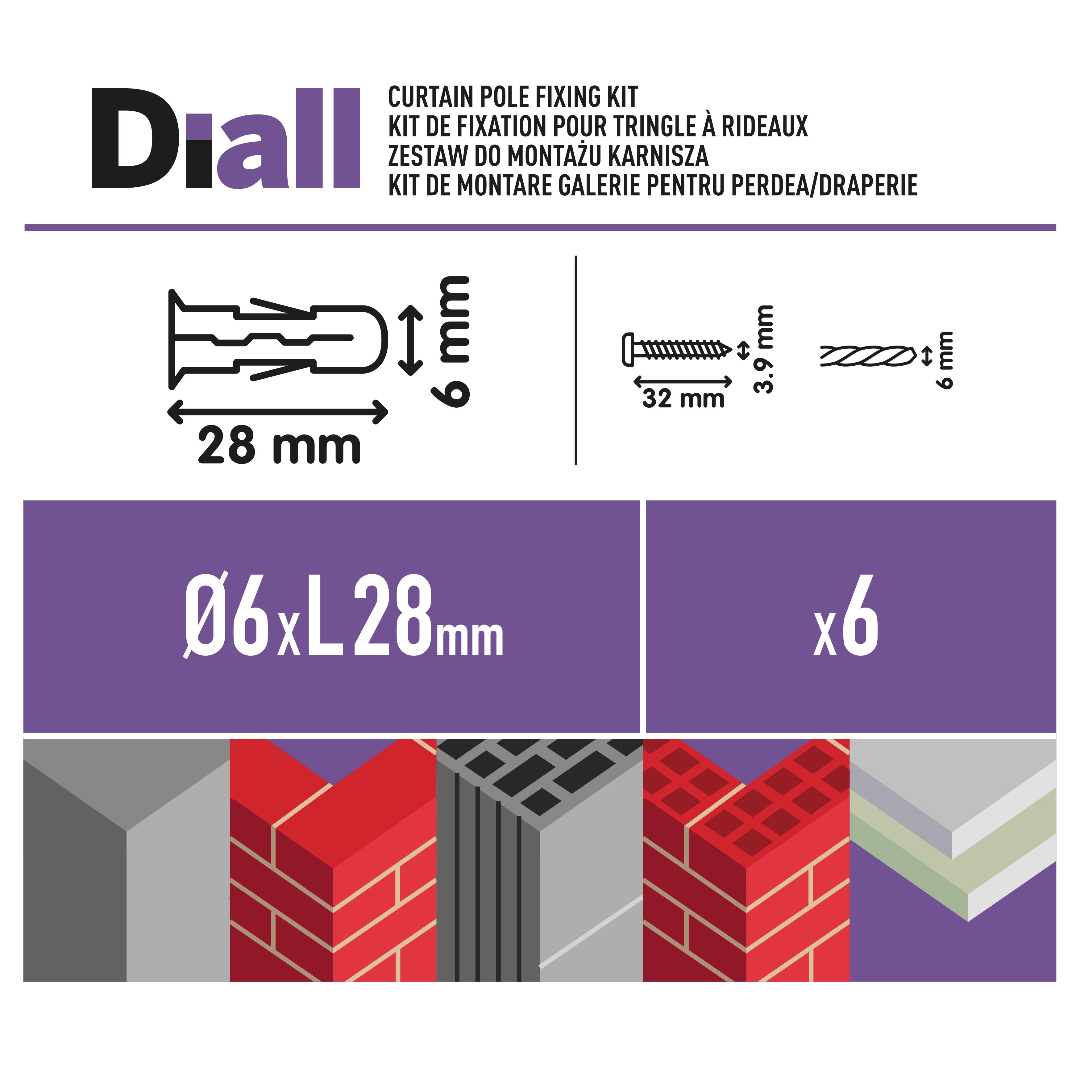 Diall 12 piece Curtain pole Fixing kit