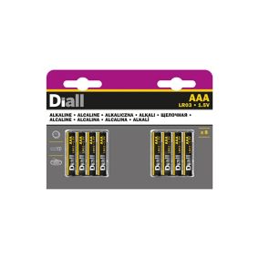 Diall Alkaline AAA (LR03) Battery, Pack of 8