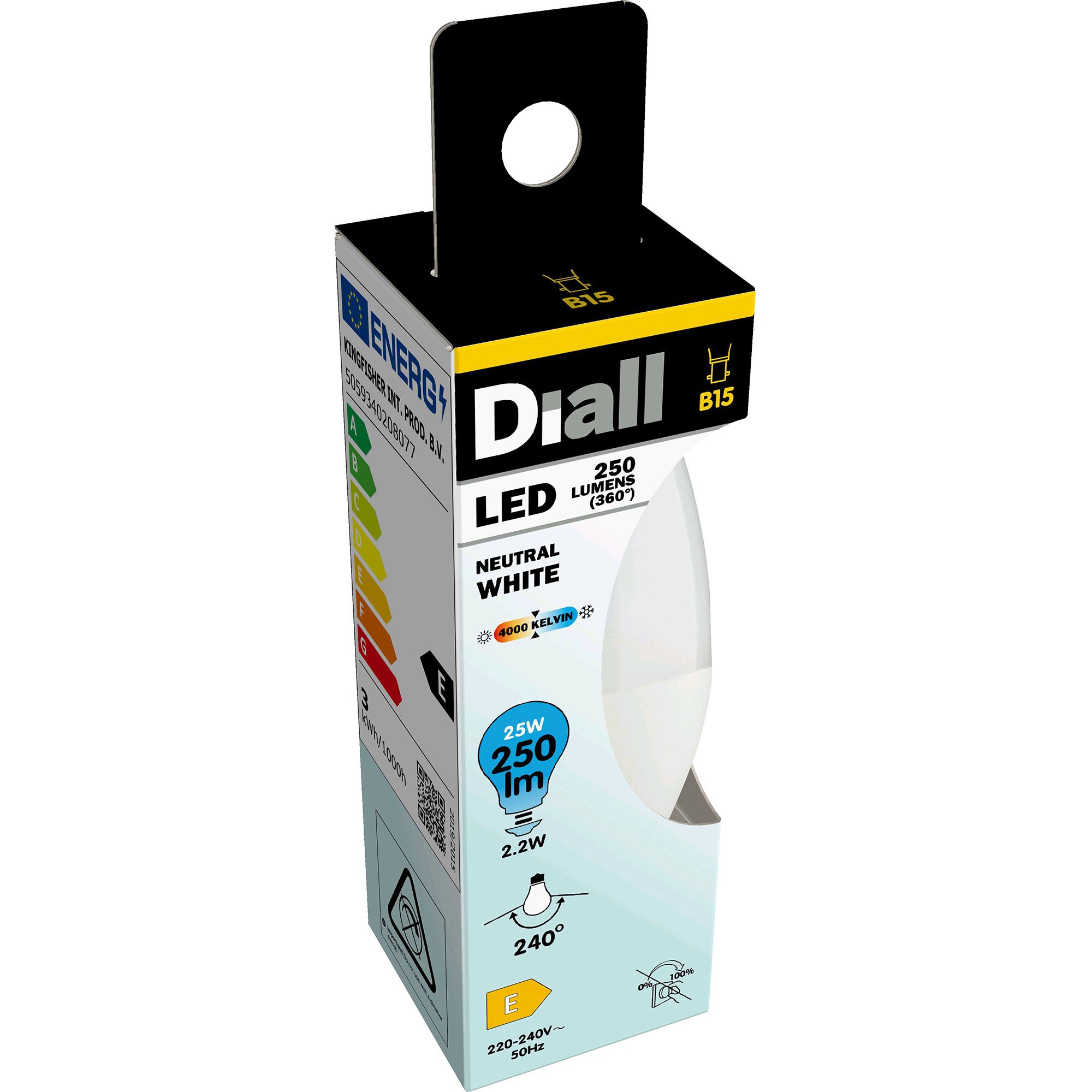 Diall B15 2.2W 250lm Frosted Candle Neutral white LED Light bulb