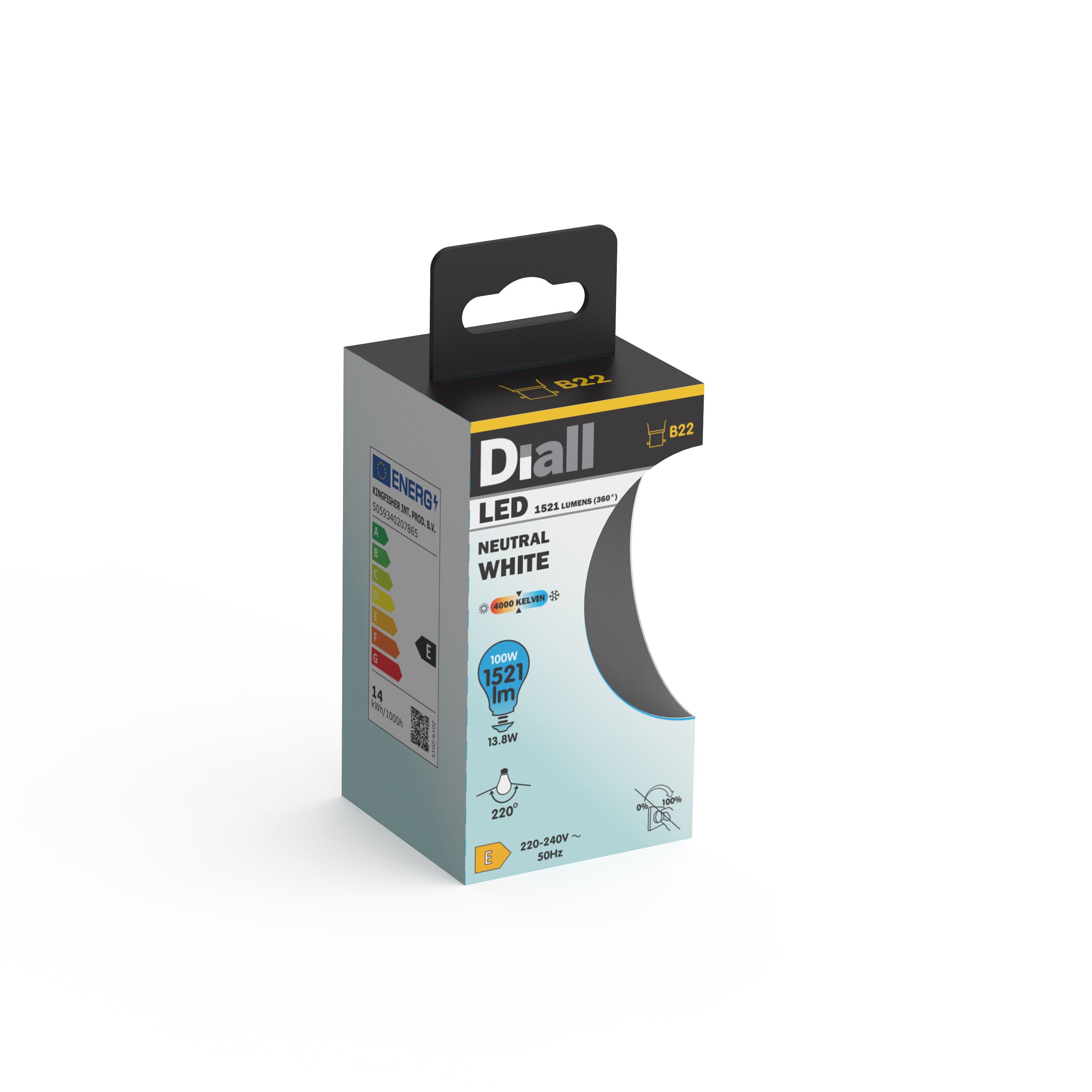 Diall B22 13.8W 1521lm White A60 Neutral white LED Light bulb