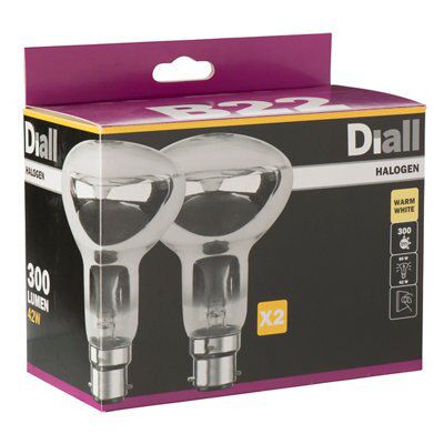 Diall B22 42W Reflector Halogen Dimmable Light bulb Pack of 2 Tradepoint