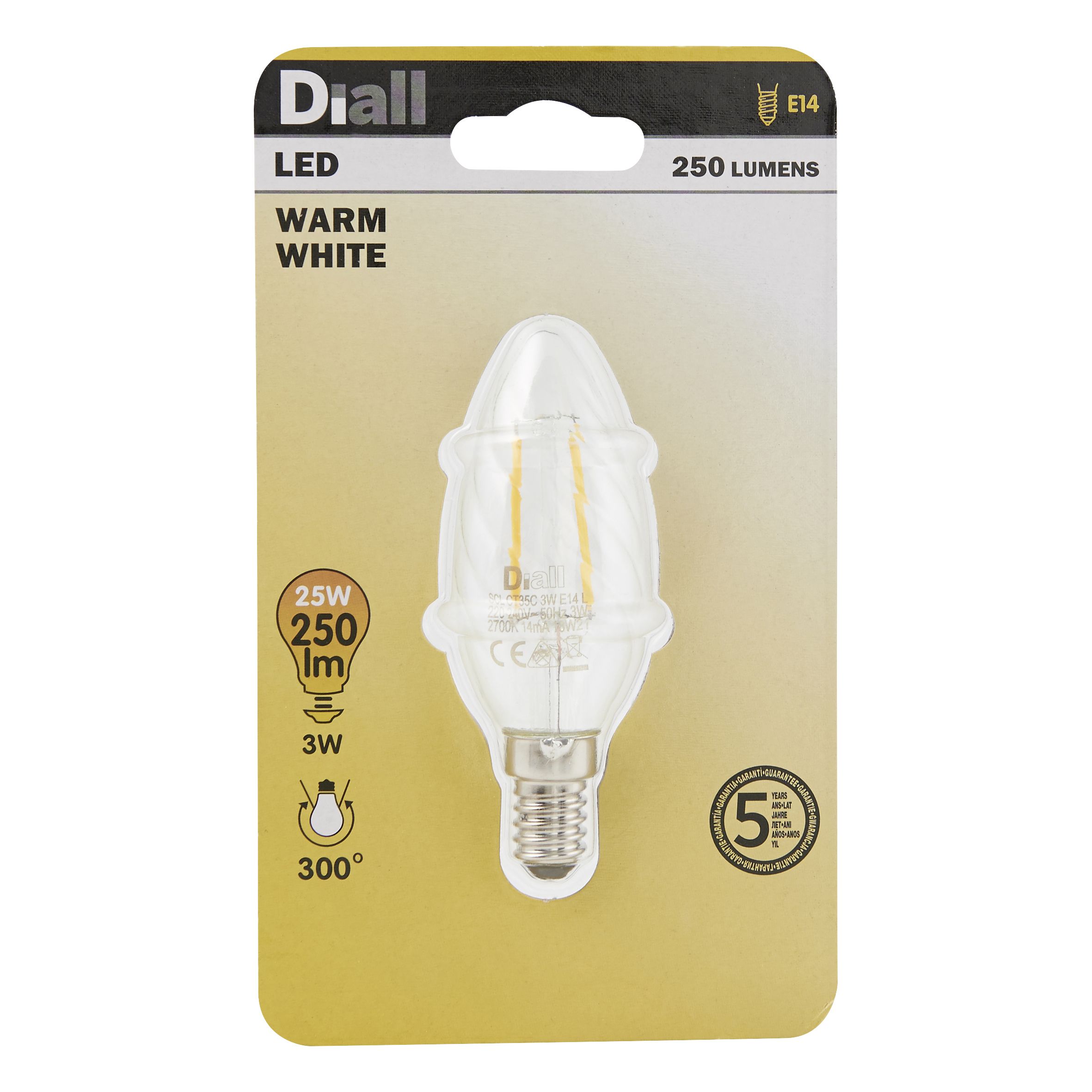 Diall B35 E14 3W 250lm Candle Warm white LED Light bulb