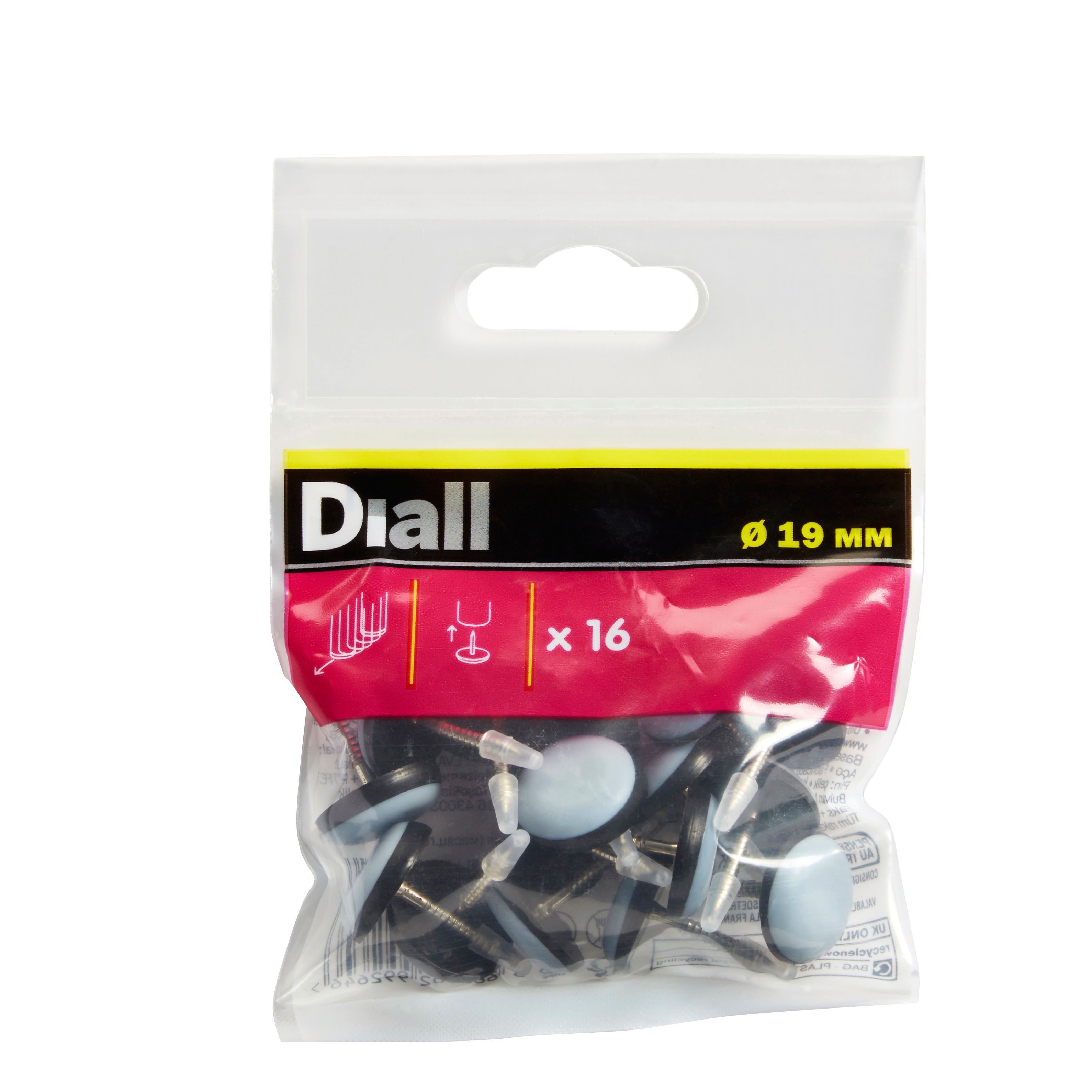 Diall Black & grey Ethylene vinyl acetate (EVA), PTFE & steel Nail-in glide (Dia)19mm, Pack of 16