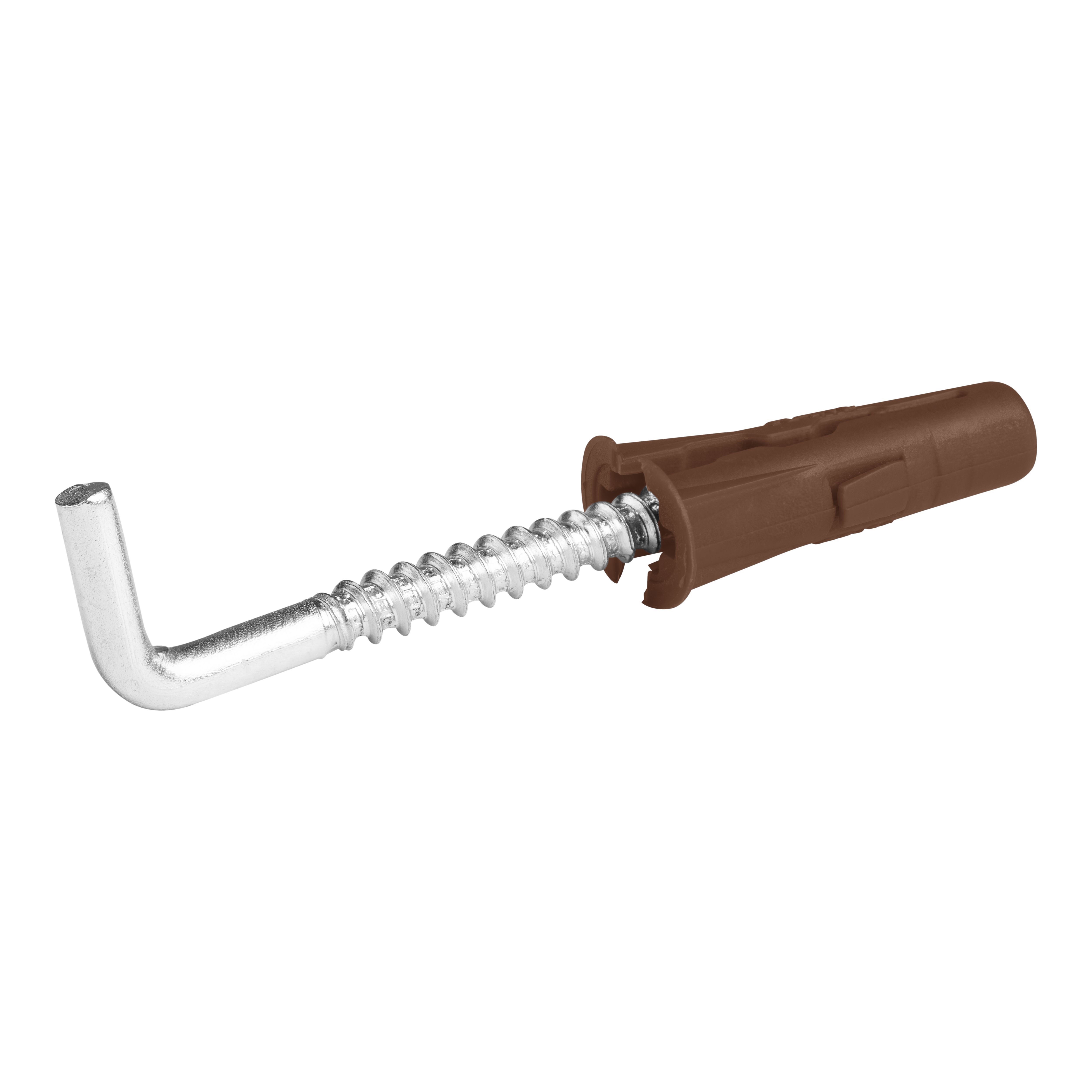 Diall Brown L Hook with wall plug (Dia)7mm (L)30mm, Pack of 2