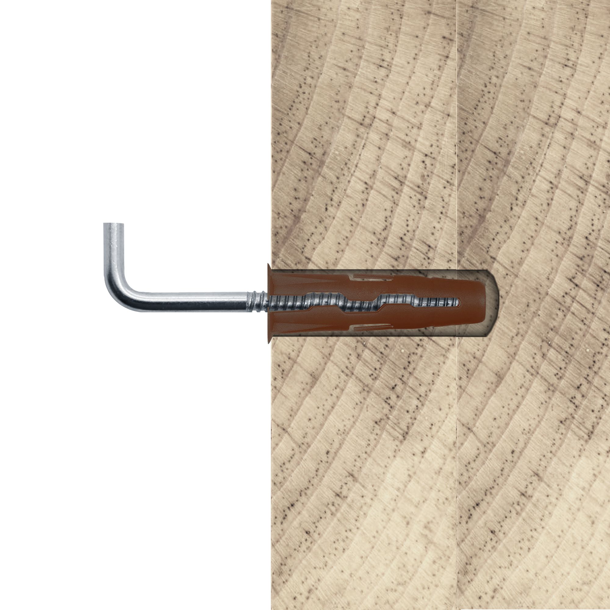 Diall Brown L Hook with wall plug (Dia)7mm (L)30mm, Pack of 2