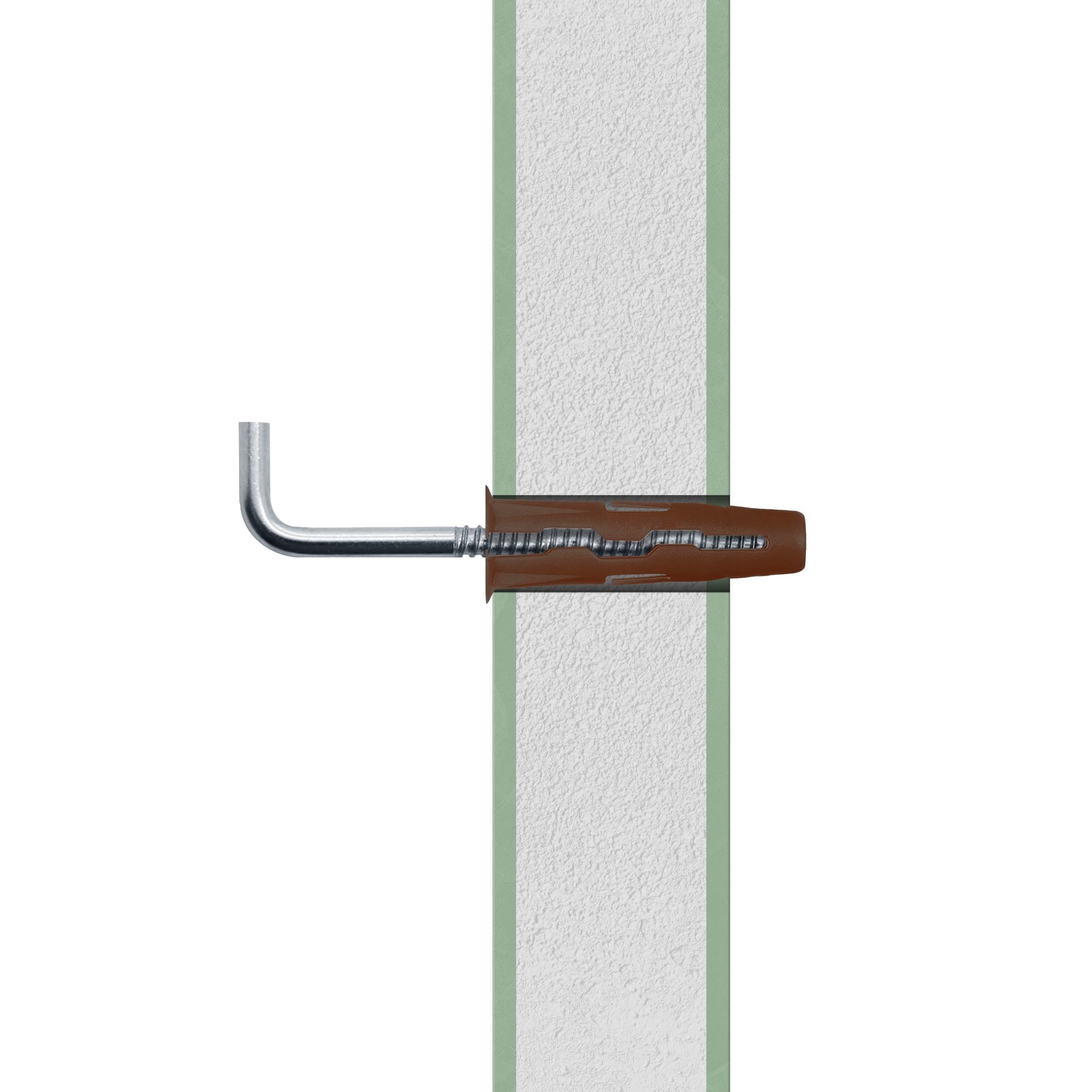 Diall Brown L Hook with wall plug (Dia)7mm (L)30mm, Pack of 2
