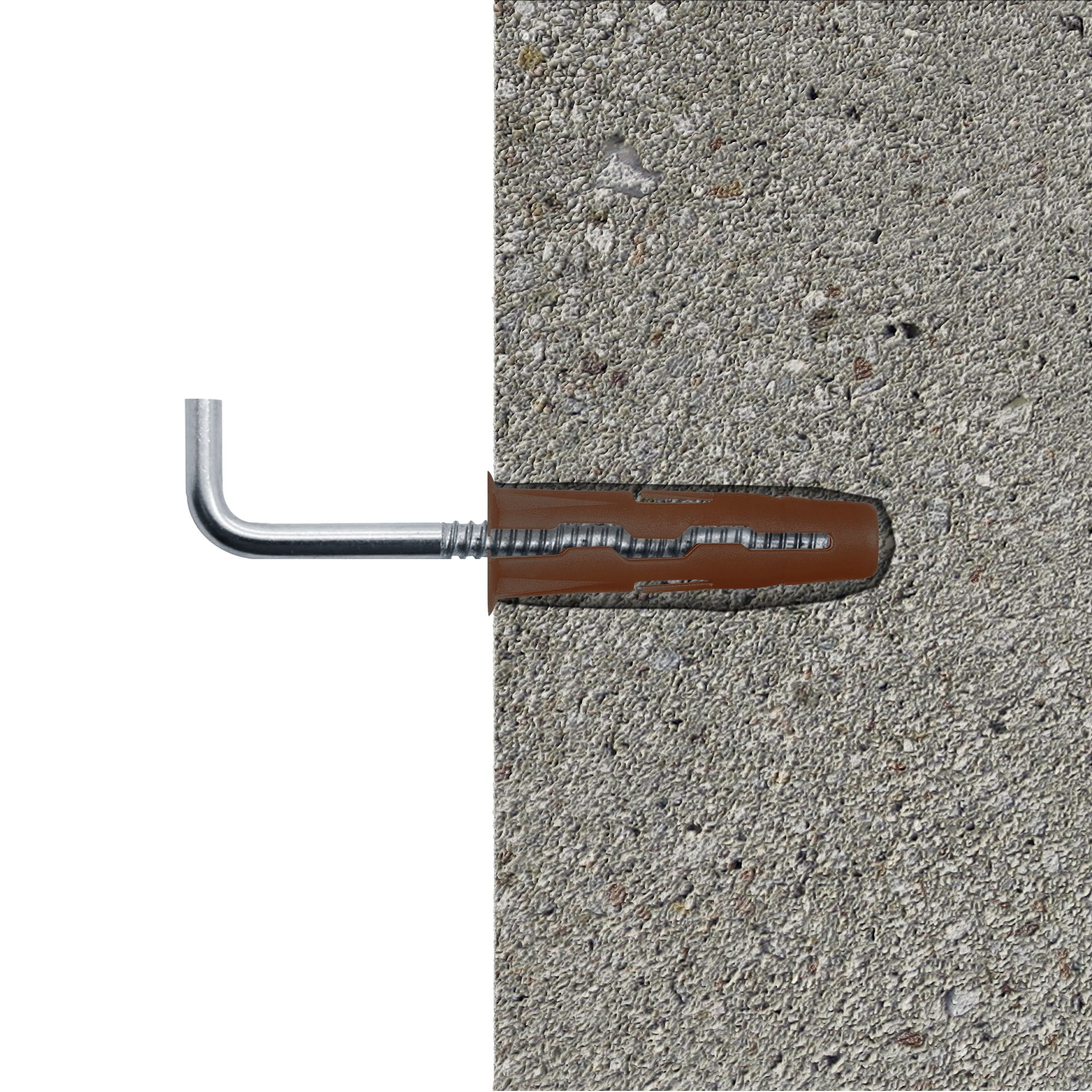Diall Brown L Hook with wall plug (Dia)7mm (L)30mm, Pack of 2
