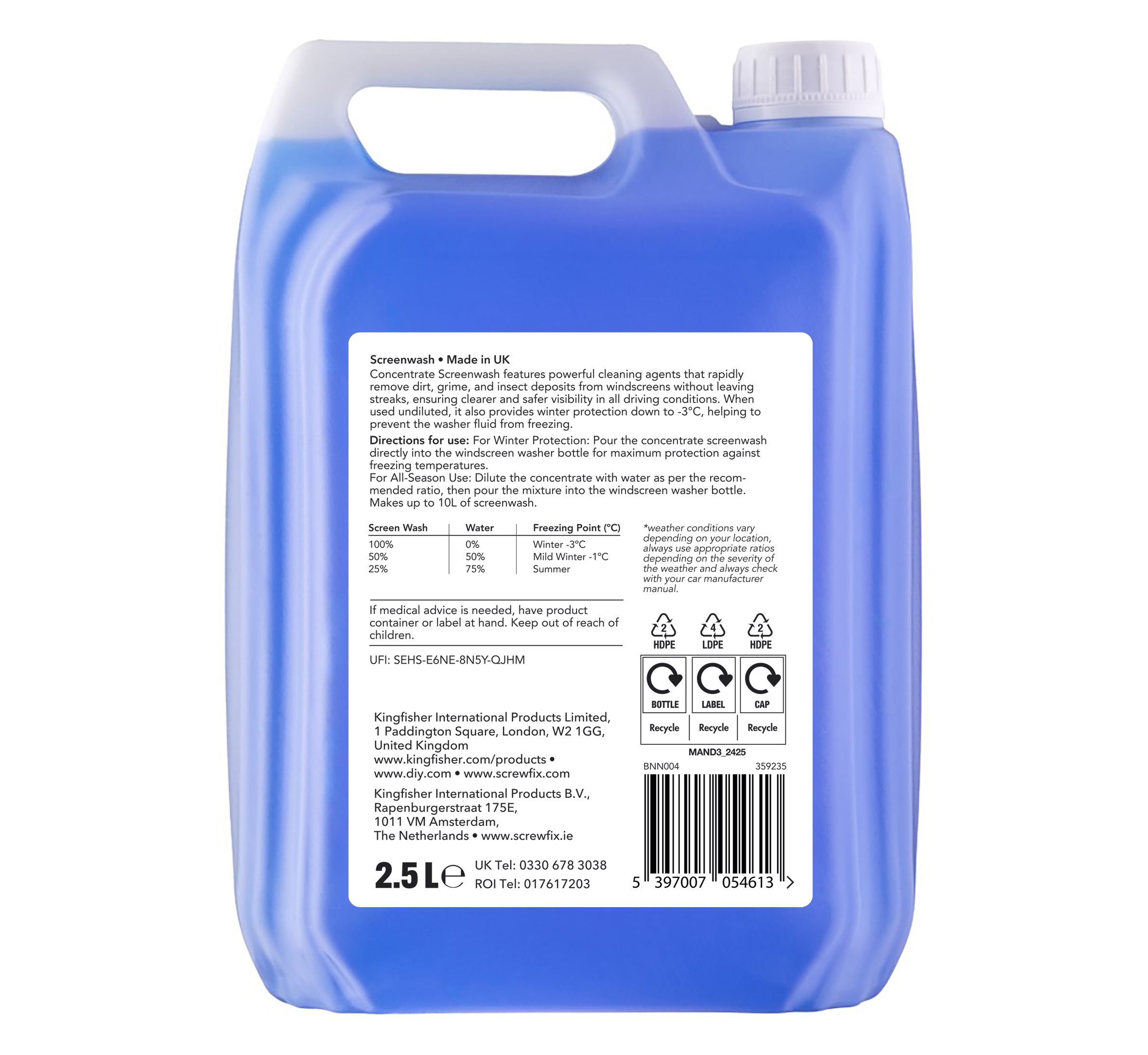 Diall Concentrated Screenwash, 2.5L Jerry can