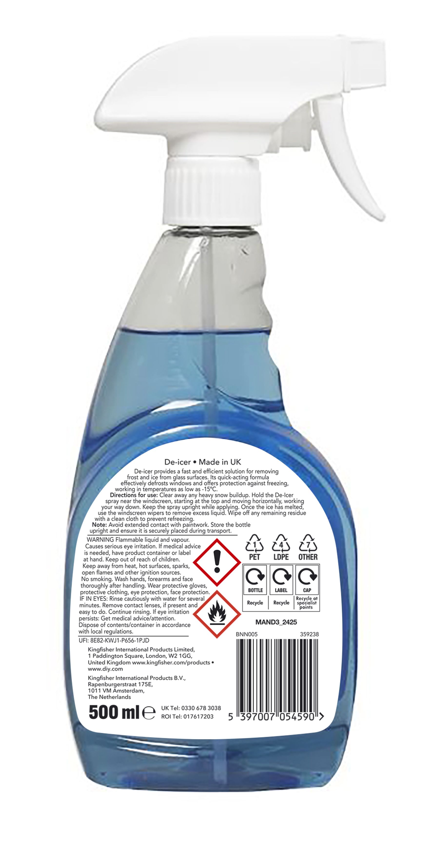 Diall De-icer, 500ml Spray bottle