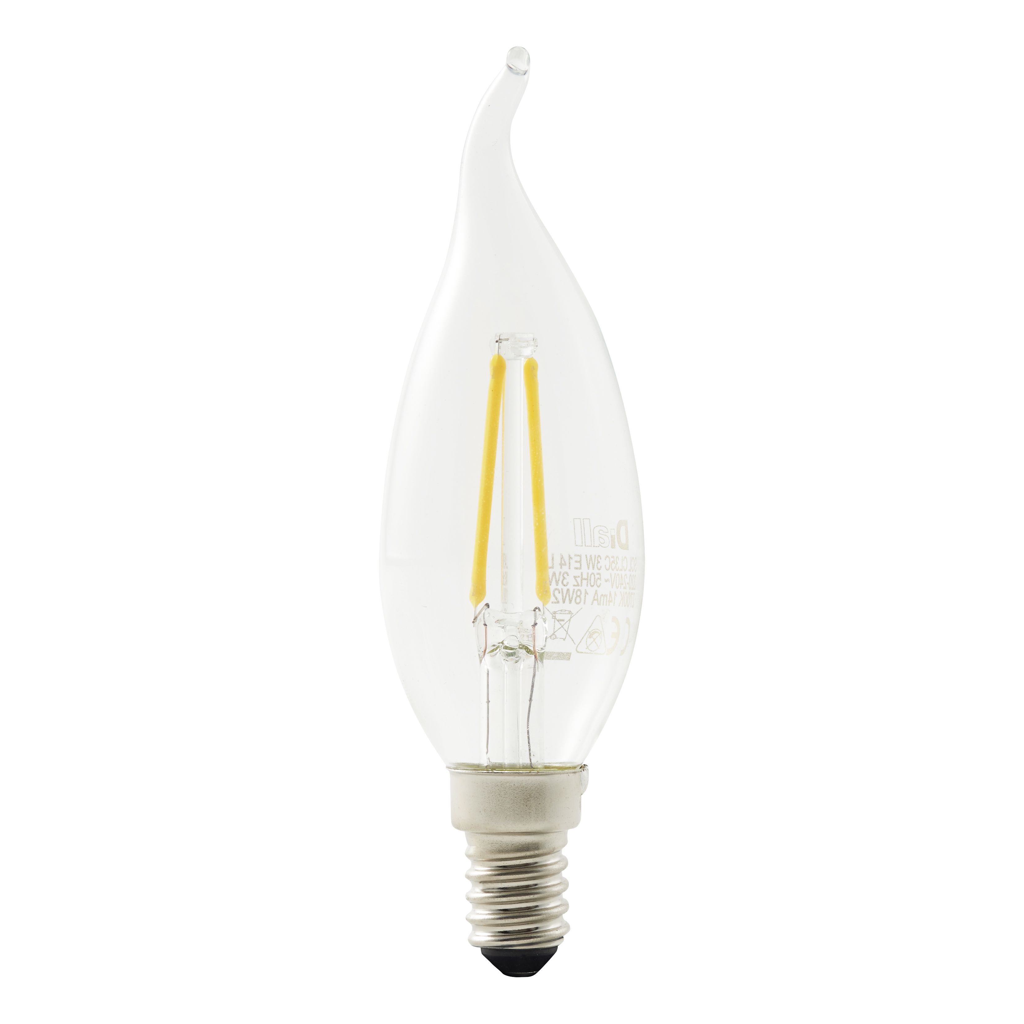 Diall E14 1.8W 250lm 320° Clear Candle Warm white LED filament Bent tip Light bulb