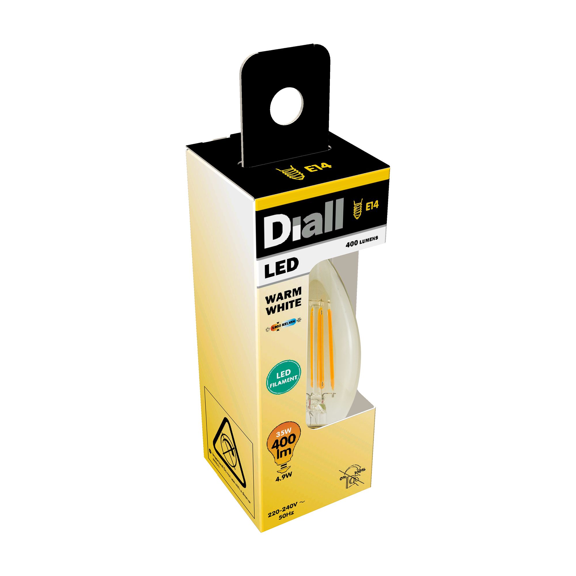 Diall E14 5W 400lm 330° Amber Candle Warm white LED filament Light bulb