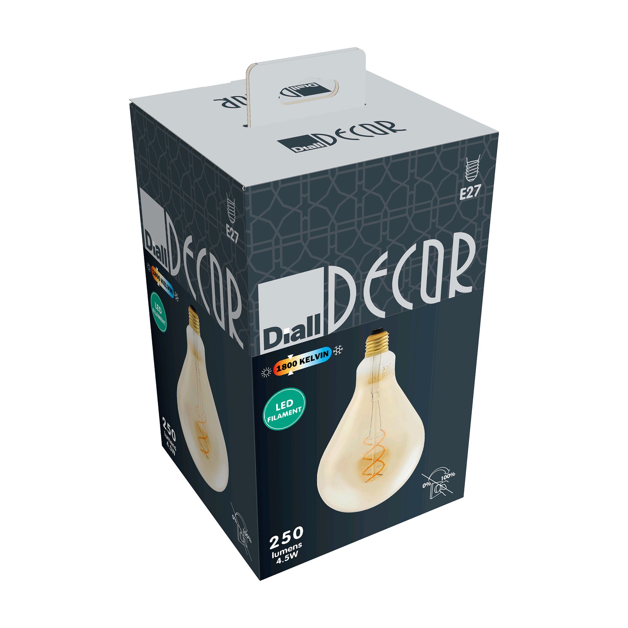 Diall E27 5W 250lm 330° Amber Balloon Warm white LED filament Light bulb