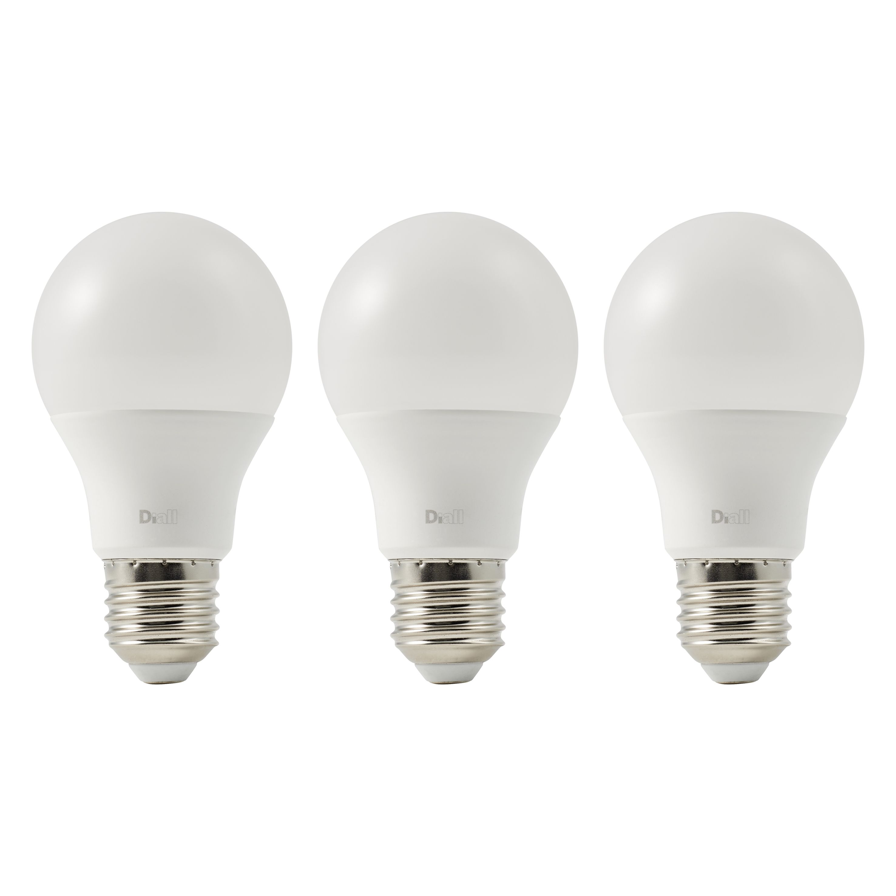 Diall E27 7.3W 806lm White A60 Warm white LED Light bulb, Pack of 3