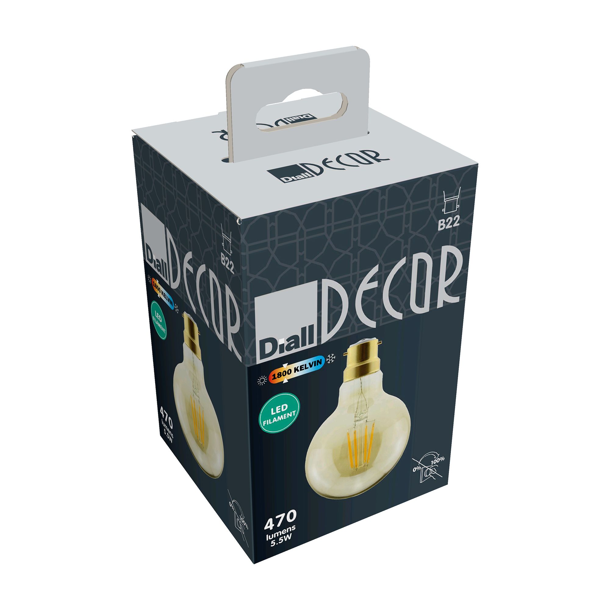 Diall G80 B22 5.5W 470lm Amber Globe Warm white LED Filament Light bulb