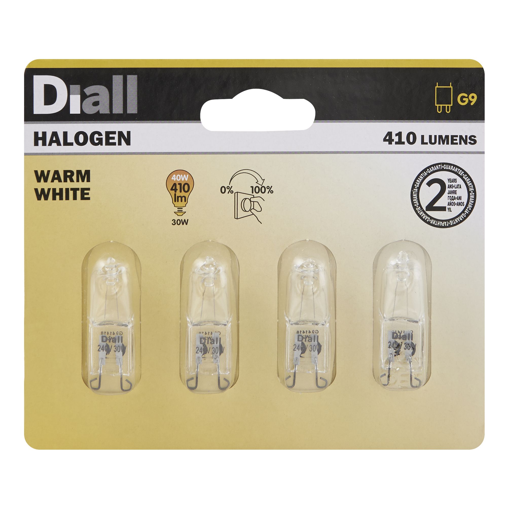 Diall G9 30W Clear Capsule Warm white Halogen Dimmable Light bulb Pack of 4 Tradepoint