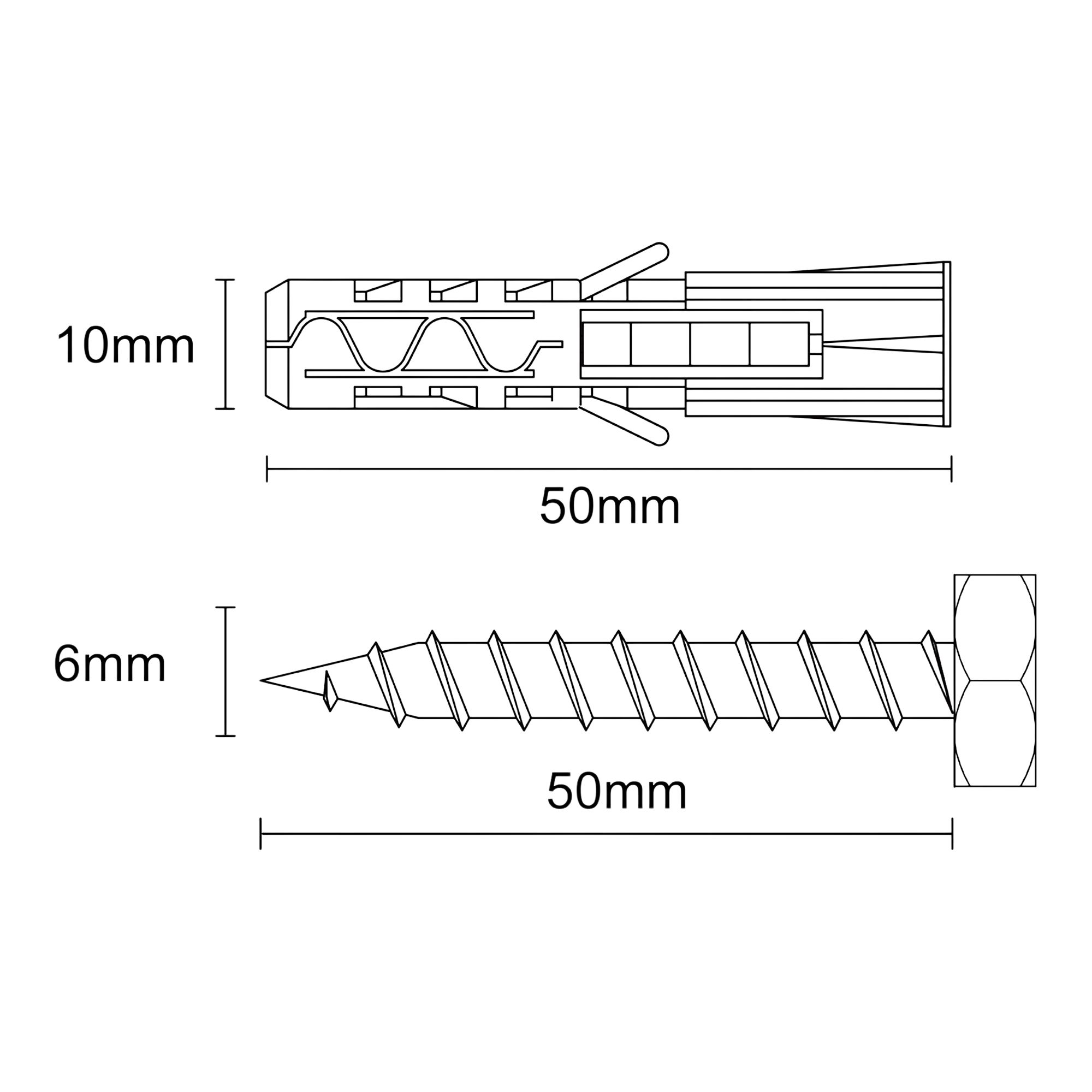 Diall Grey Multi-purpose screw & wall plug (Dia)10mm (L)50mm, Pack of 5