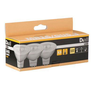 Diall GU5.3 4.8W 345lm Reflector spot Warm white LED Light bulb, Pack of 3