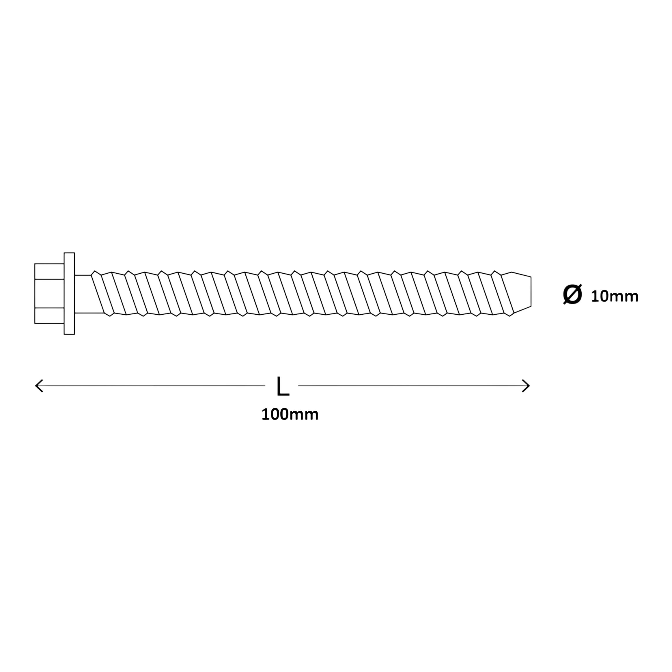 Diall Hex Steel Concrete screw (Dia)10mm (L)100mm, Pack of 2