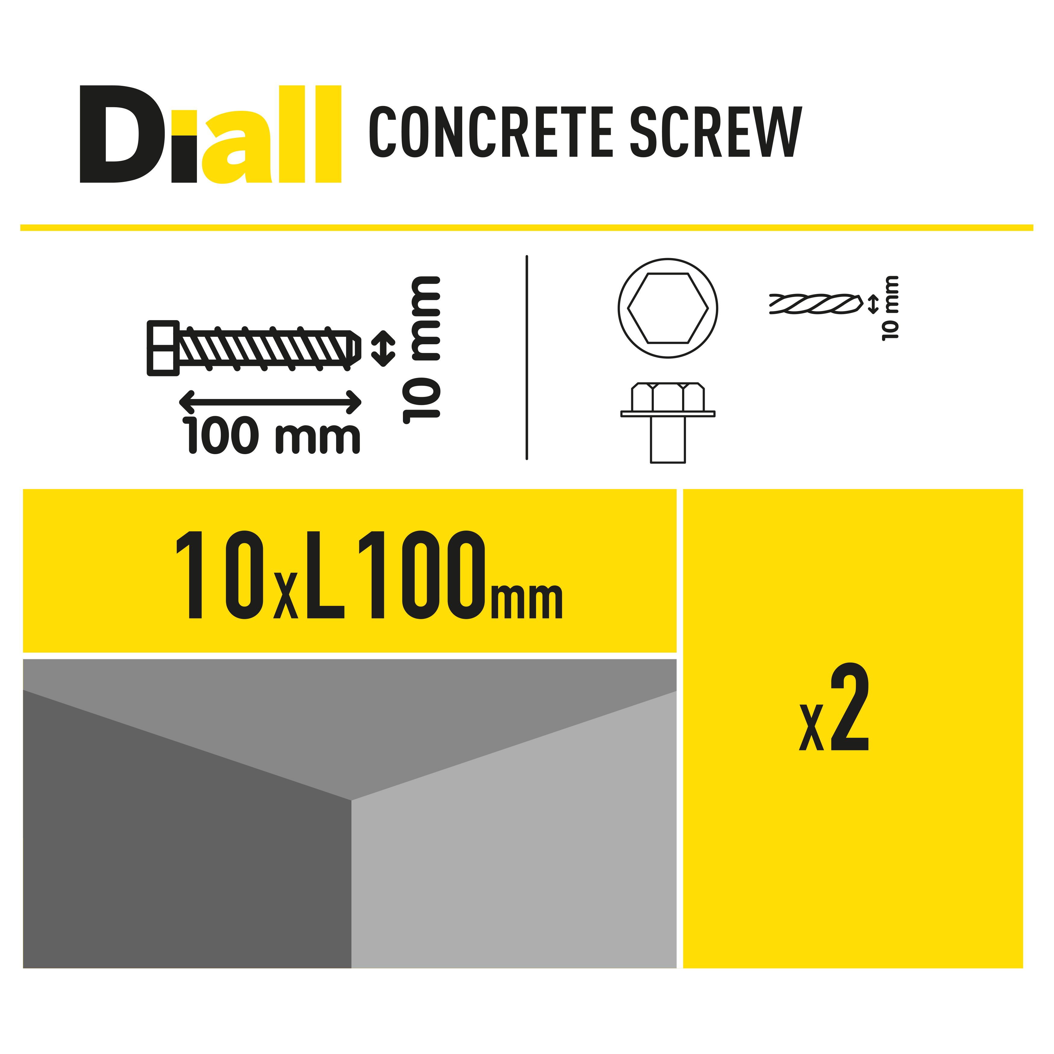 Diall Hex Steel Concrete screw (Dia)10mm (L)100mm, Pack of 2