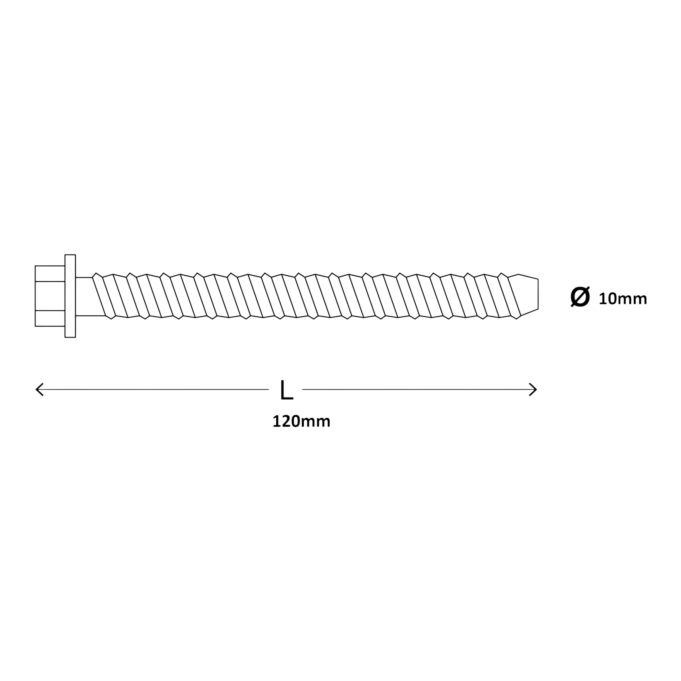 Diall Hex Steel Concrete screw (Dia)10mm (L)120mm, Pack of 2