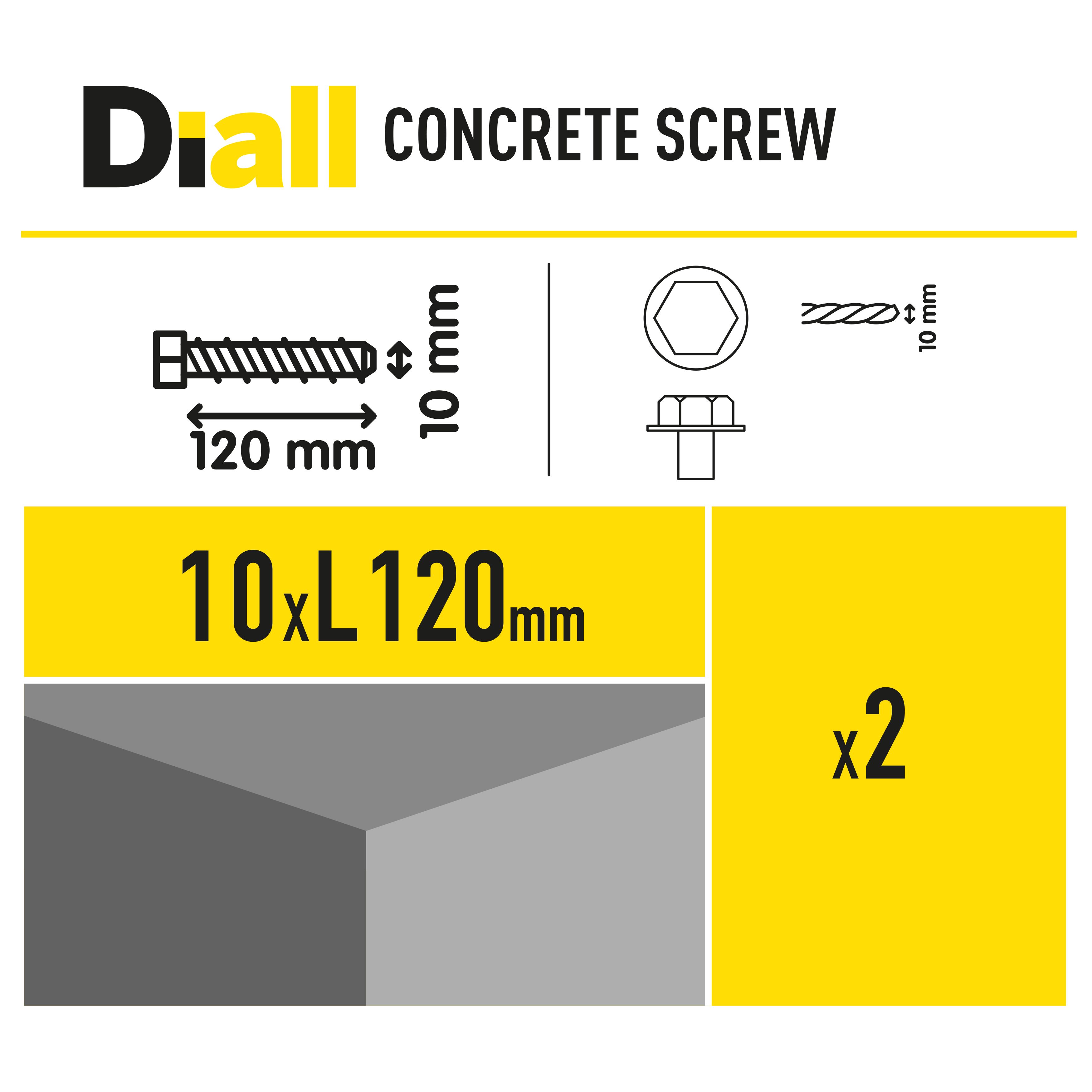 Diall Hex Steel Concrete screw (Dia)10mm (L)120mm, Pack of 2