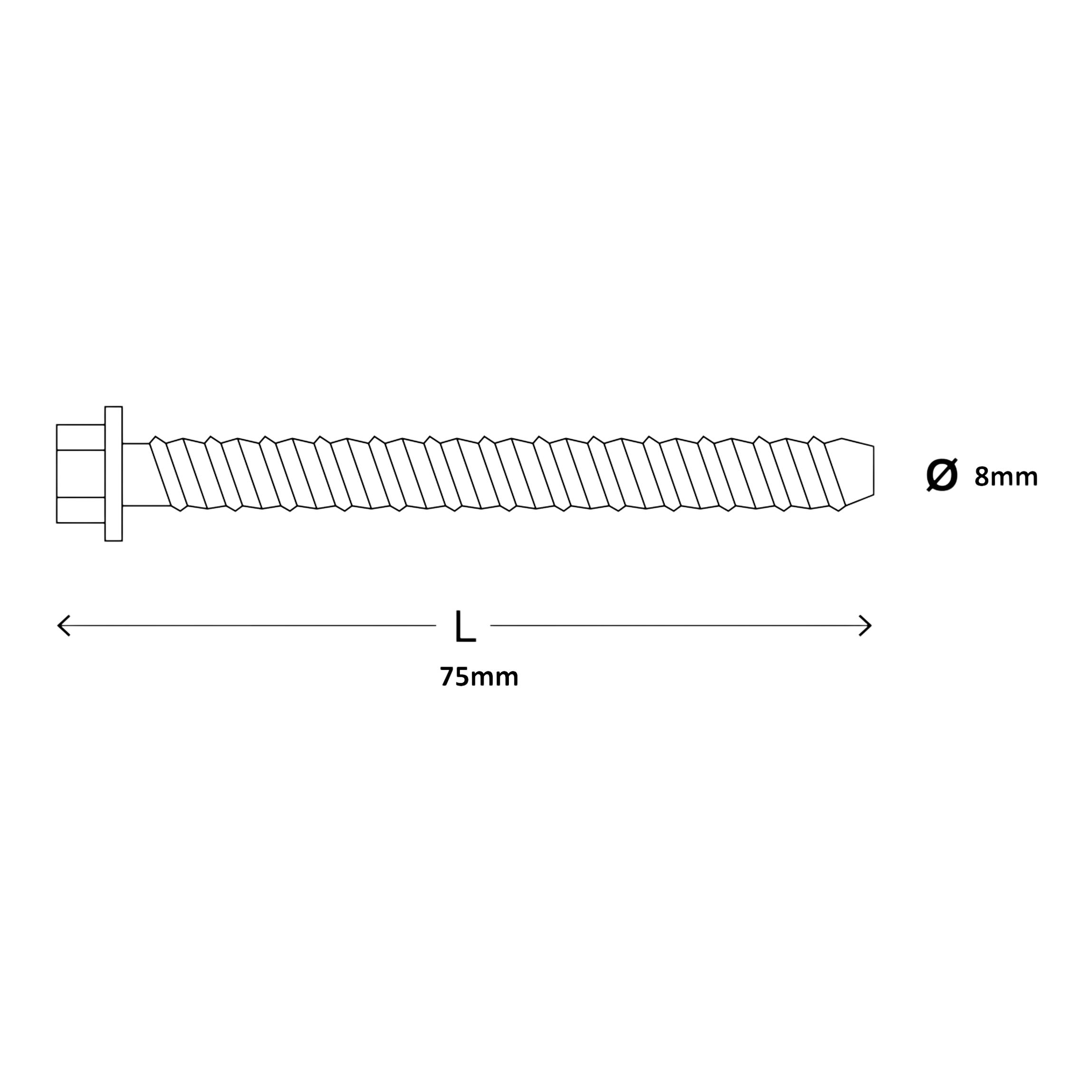 Diall Hex Steel Concrete screw (Dia)8mm (L)75mm, Pack of 10