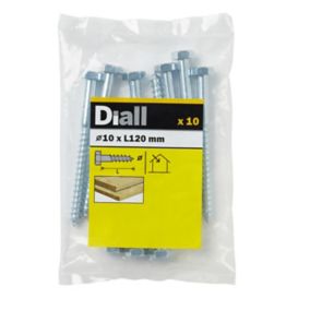Diall Hex Zinc-plated Carbon steel Coach screw (Dia)10mm (L)120mm, Pack of 10