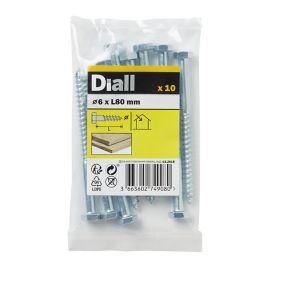Diall Hex Zinc-plated Carbon steel Coach screw (Dia)6mm (L)80mm, Pack of 10