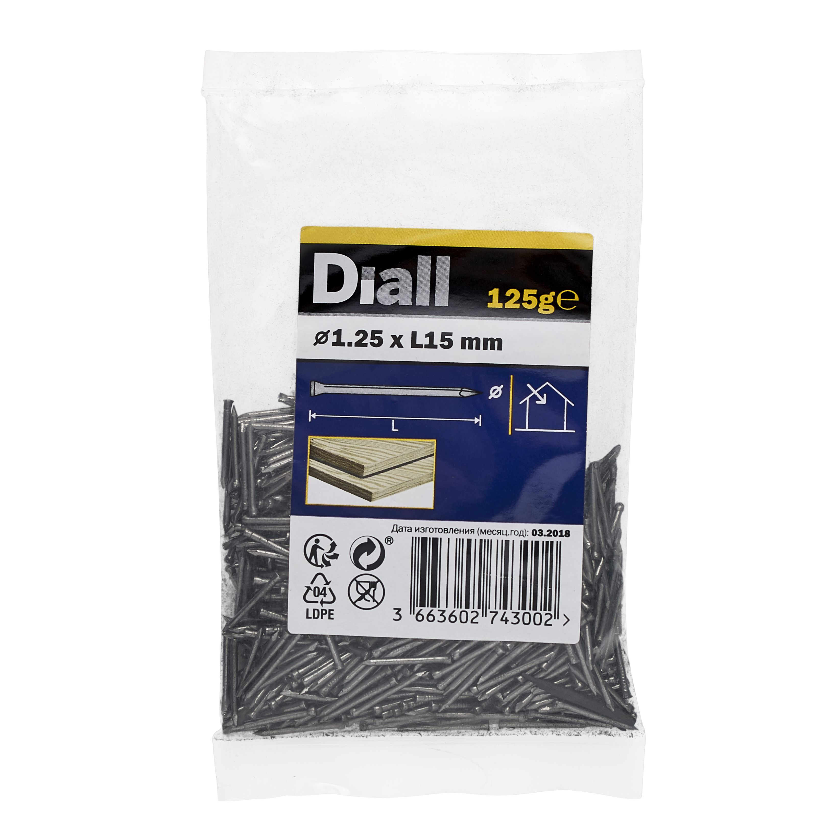 Diall Lost head nail (L)15mm (Dia)1.25mm, Pack