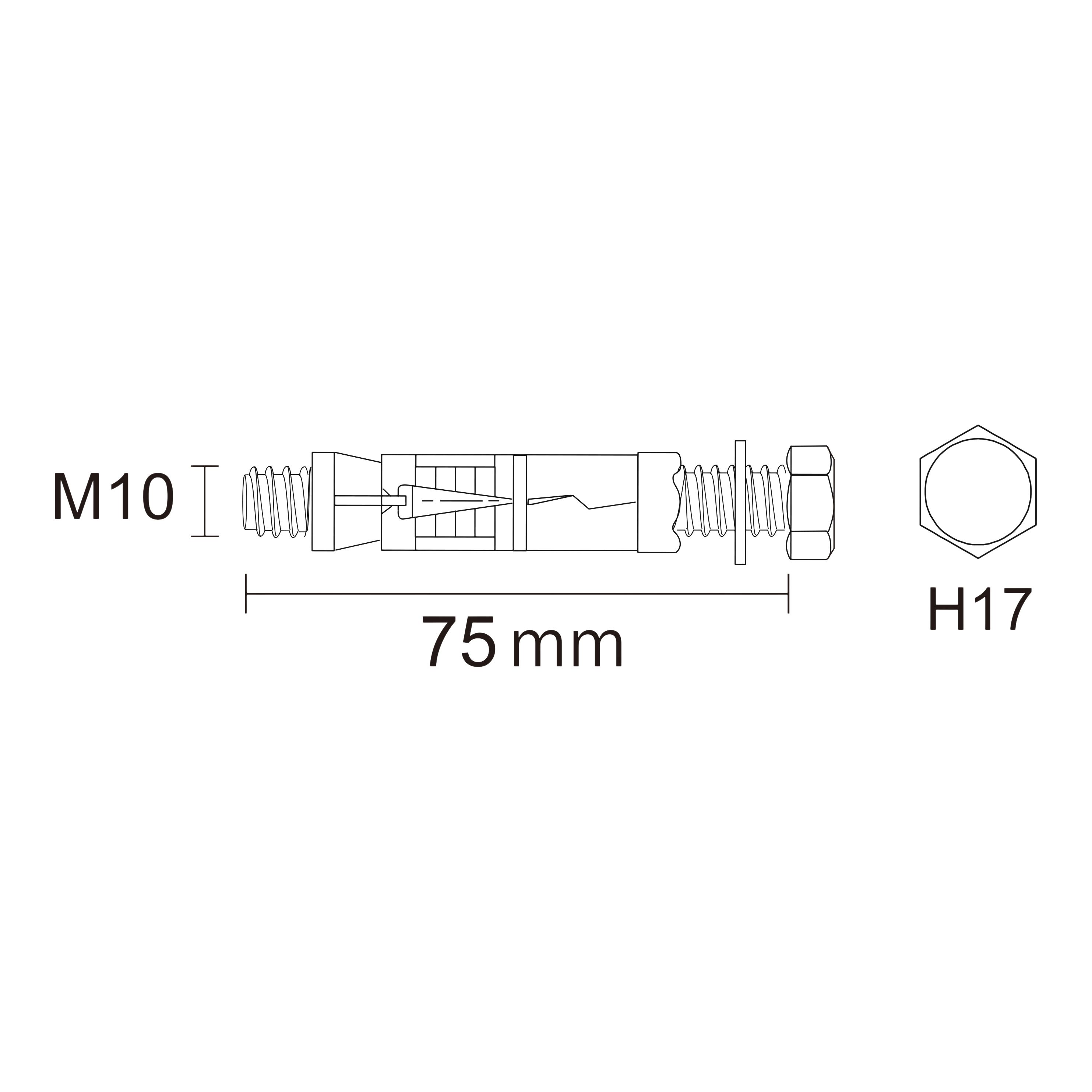 Diall M10 Hex Bolt Steel Shield anchor (L)75mm, Pack of 4