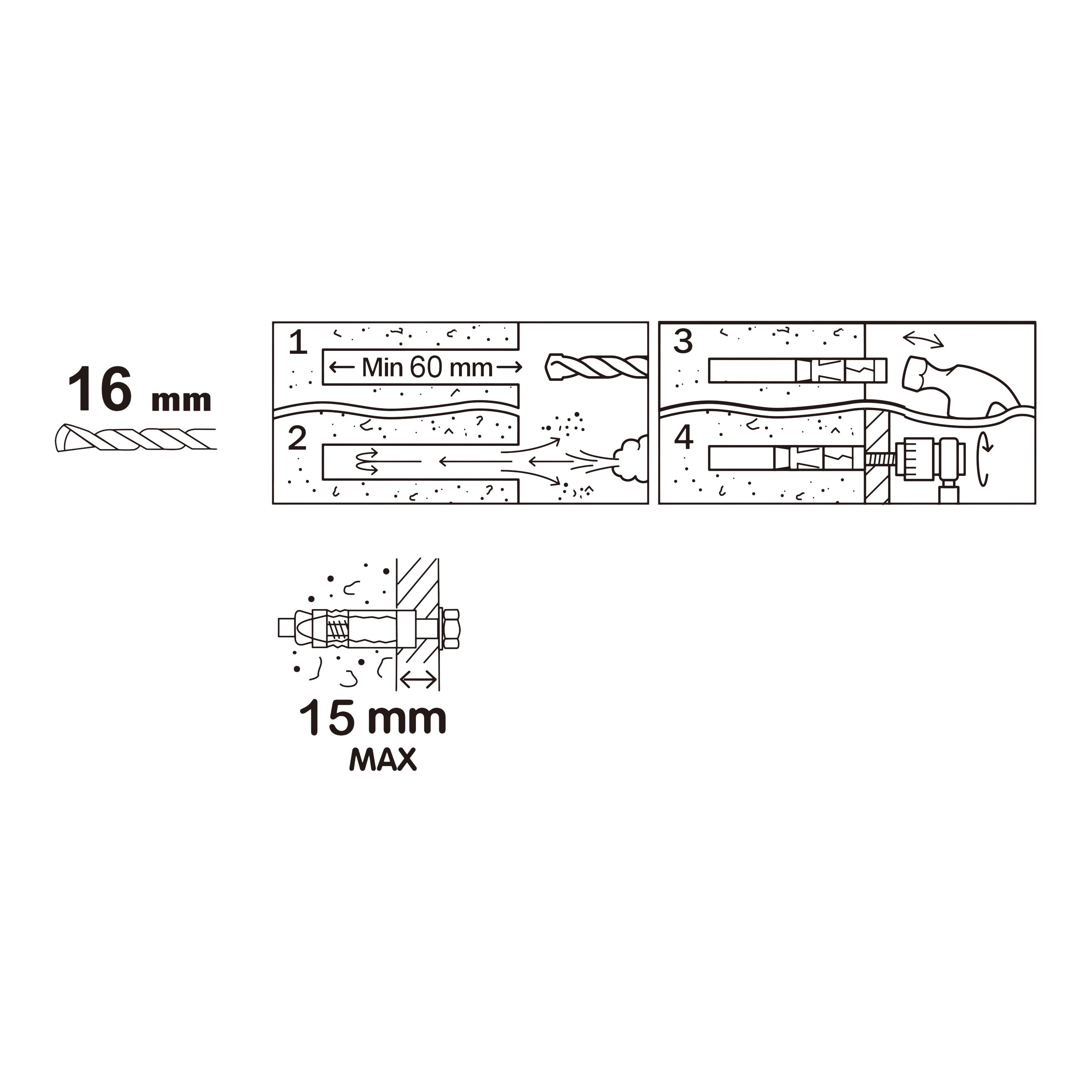 Diall M10 Hex Bolt Steel Shield anchor (L)75mm, Pack of 4