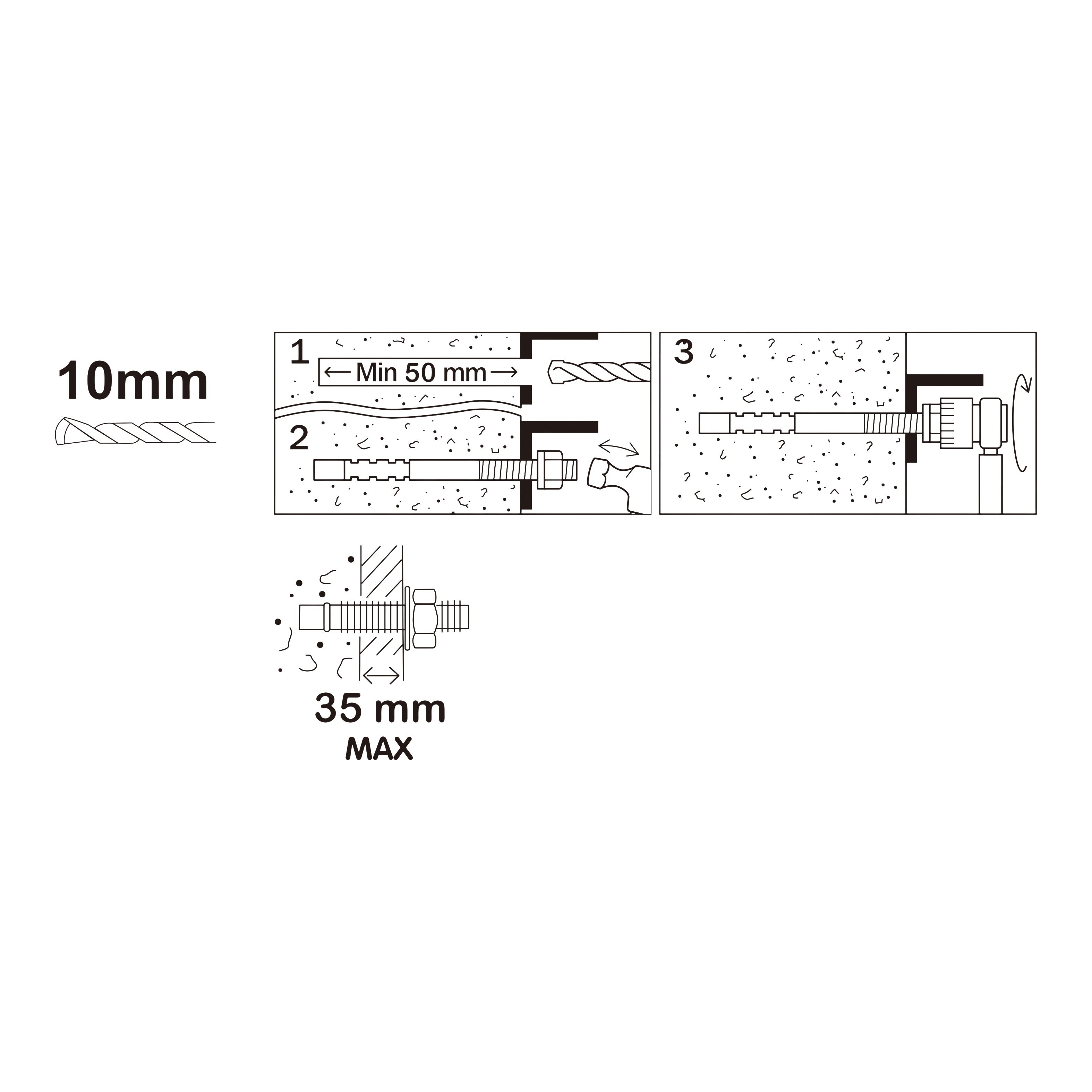 Diall M10 Steel Through bolt, nut & washer (L)100mm, Pack of 4