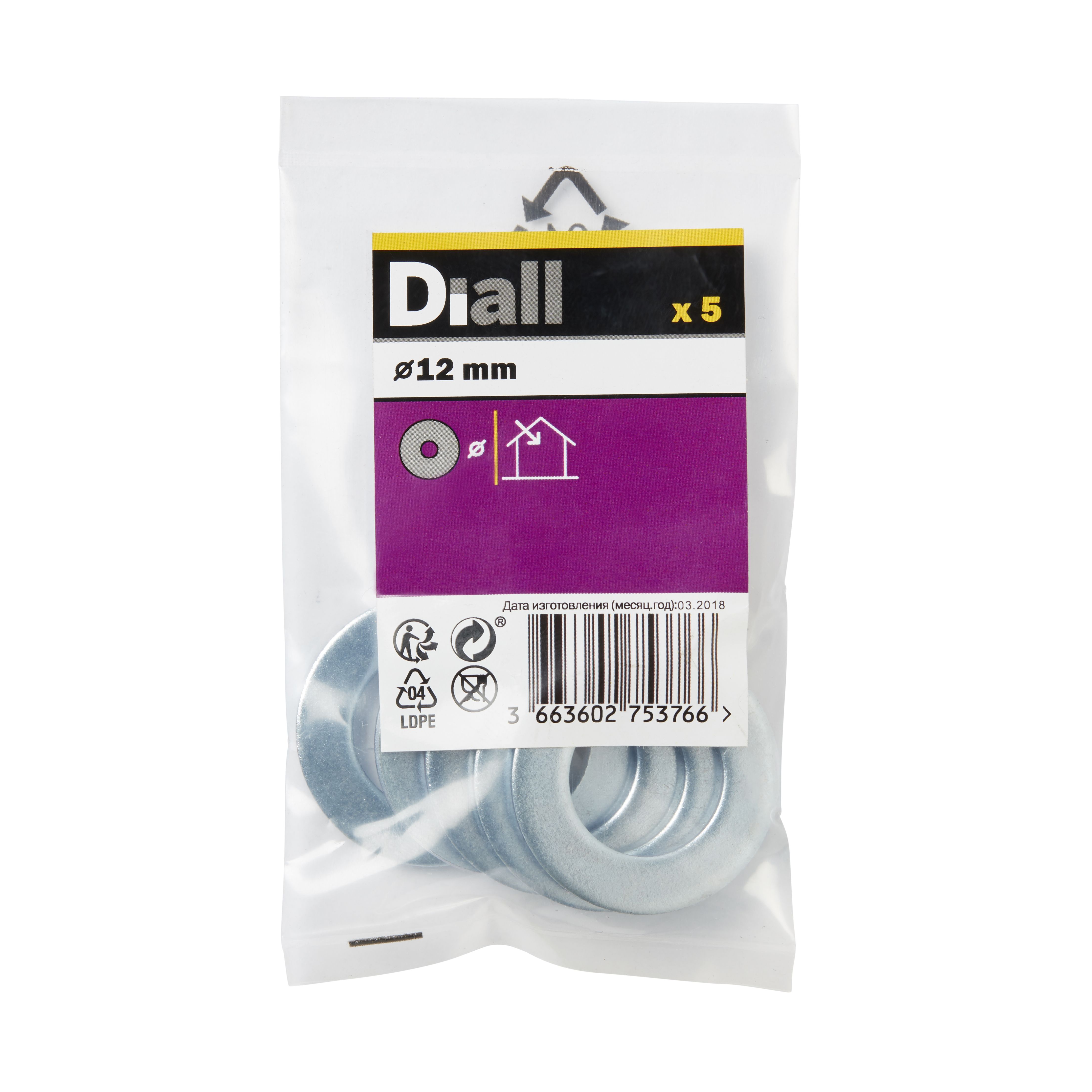 Diall M12 Carbon steel Flat Washer, Pack of 5