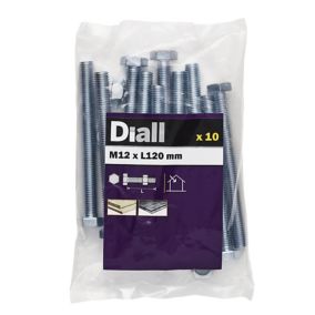Diall M12 Hex Carbon steel (grade 5.8) Bolt & nut (L)120mm, Pack of 10