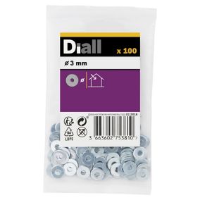 Diall M3 Carbon steel Flat Washer, Pack of 100
