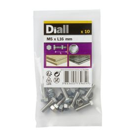 Diall M5 Hex Stainless steel Bolt & nut (L)16mm (Dia)5mm, Pack of 10