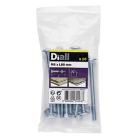 Diall M6 Coach bolt & nut (L)80mm, Pack of 10