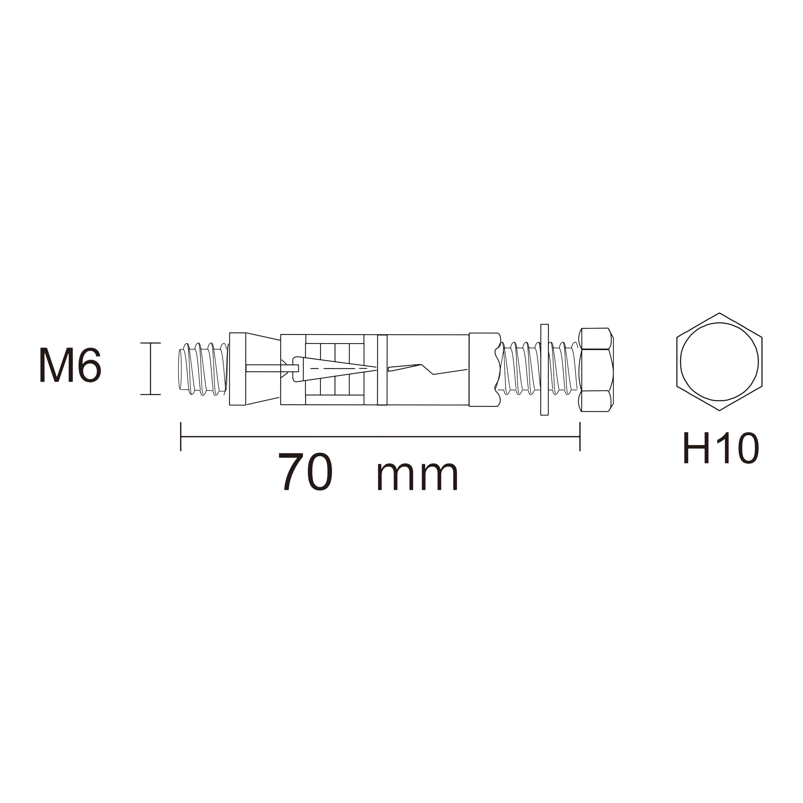 Diall M6 Hex Bolt Steel Shield anchor (L)70mm, Pack of 4