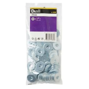Diall M8 Carbon steel Flat Washer, (Dia)8mm, Pack of 100
