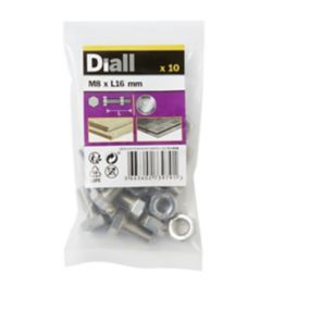 Diall M8 Hex Stainless steel Bolt & nut (L)16mm, Pack of 10